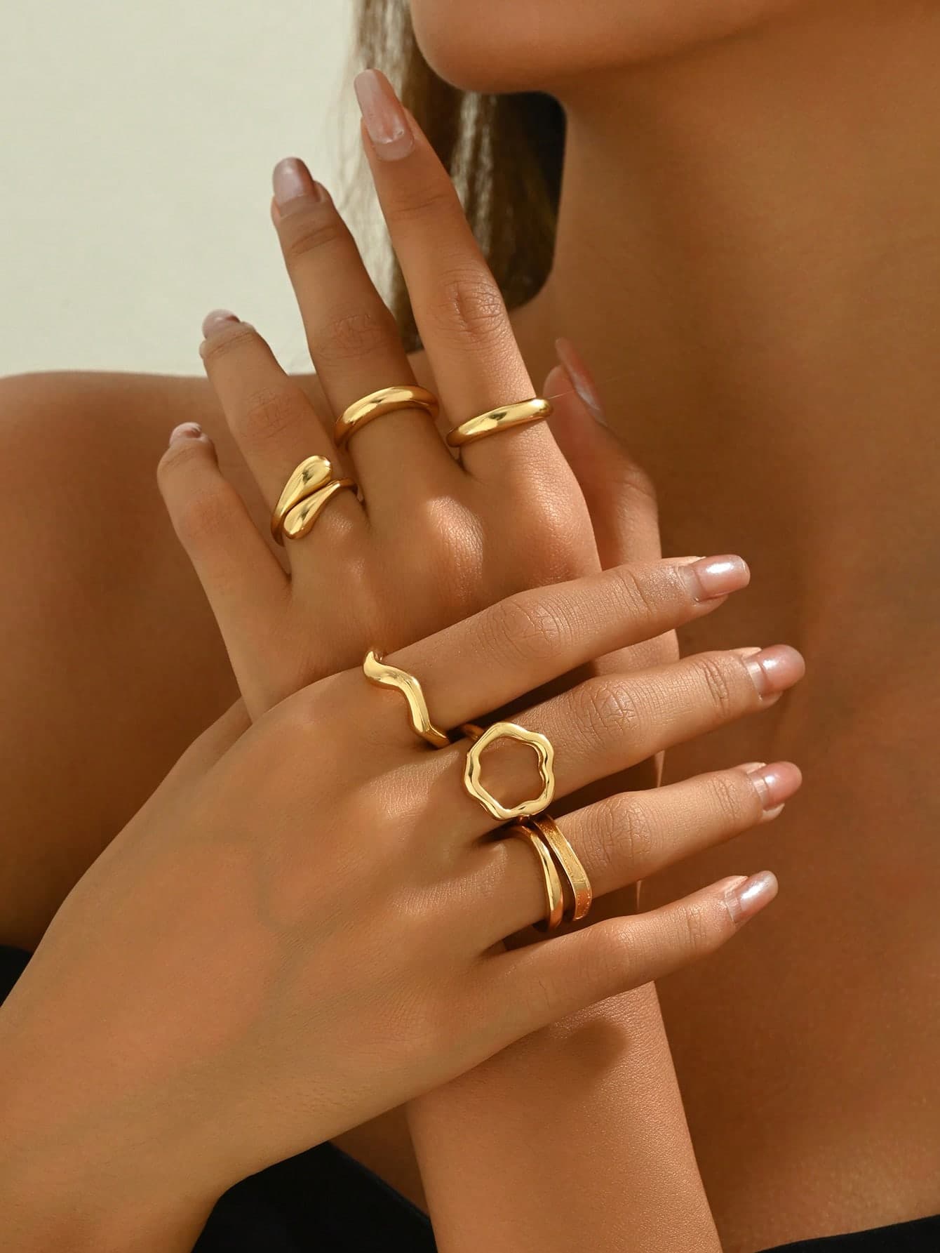 6pcs/Set Versatile Wave Texture Plain Round Rings, Unique Criss-Cross Wrapped Minimalist Design Rings Set, Suitable For Women Dating, Meeting, Party Wear