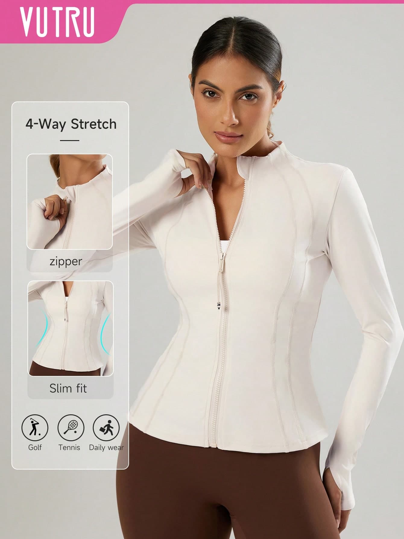 VUTRU Women's Slim Fit Sports Jacket With Thumb Holes And Stand Collar Spring