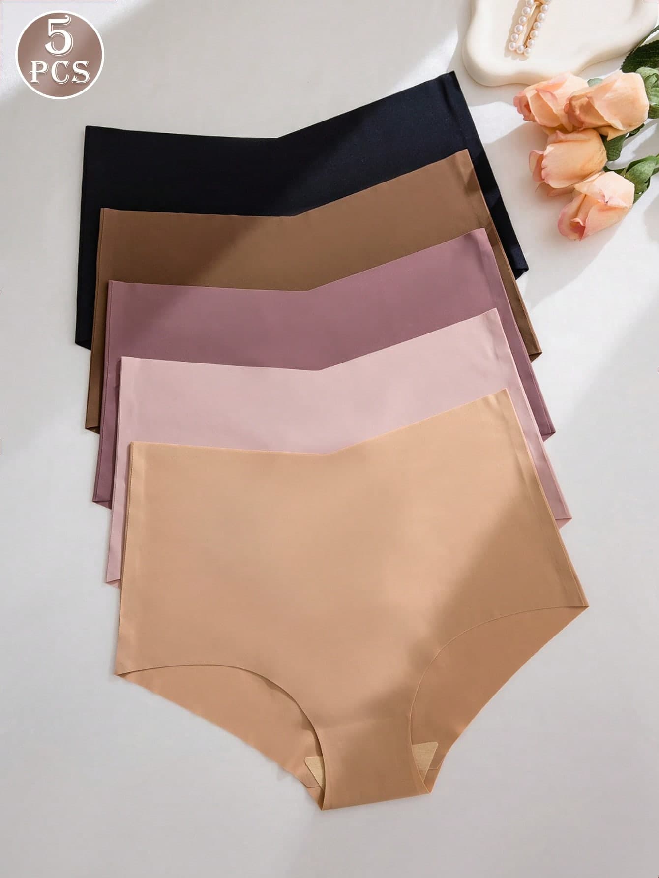 5pcs/Pack Women's Seamless Hipster Panties, Comfortable High Waist Briefs, Skin-Friendly, Versatile Colors