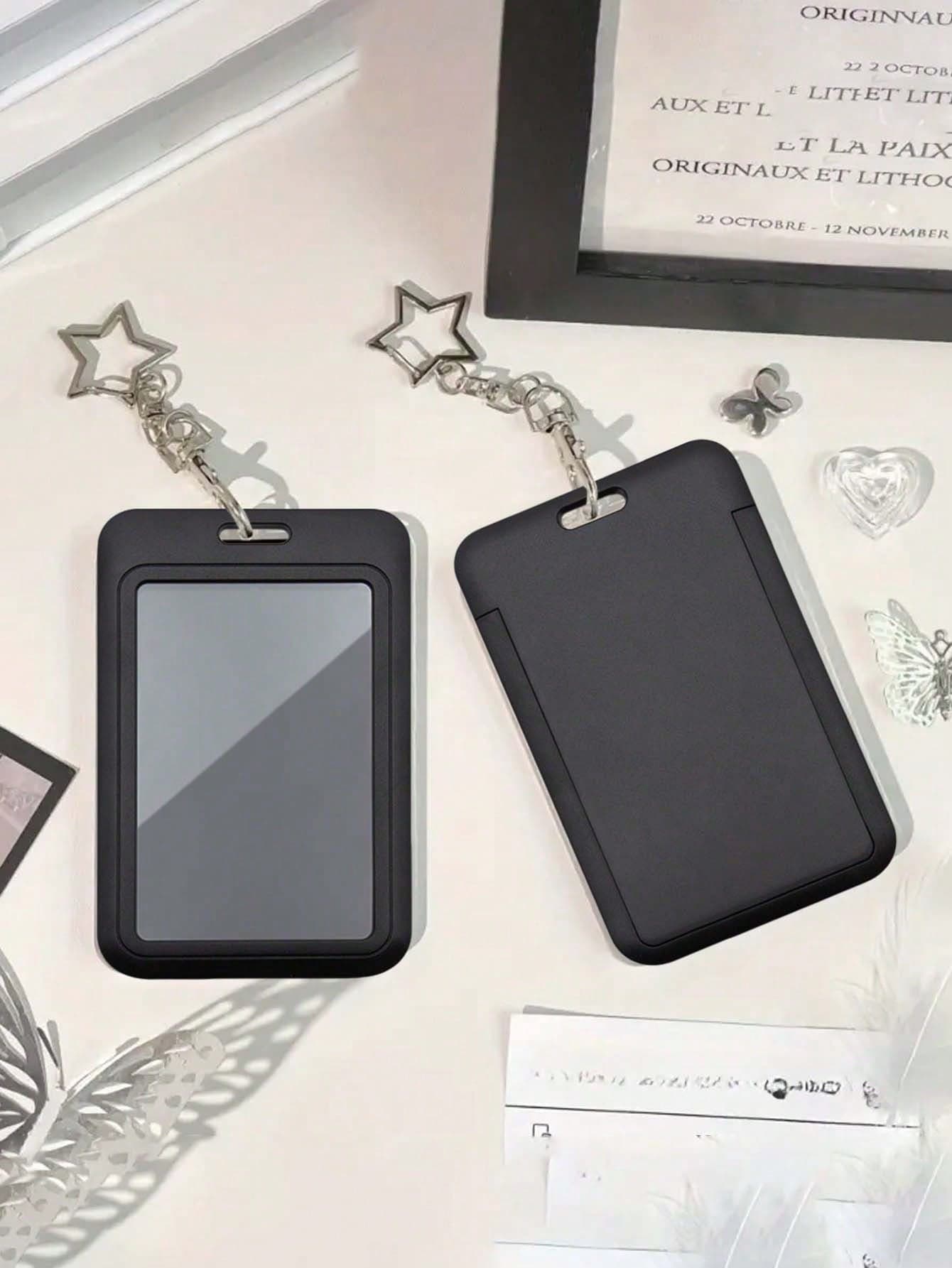 Black Star-Shaped Pendant Card Holder, Can Be Used As Bag Charm, Keychain, Holds ID Cards, Membership Cards, Photos, And More, Protective Function. Suitable For Daily Use, Decoration, Or Gift For Friends, Family, Lovers, Ideal For Valentine's Day, Birthday, Mother's Day, Back To School Gifts