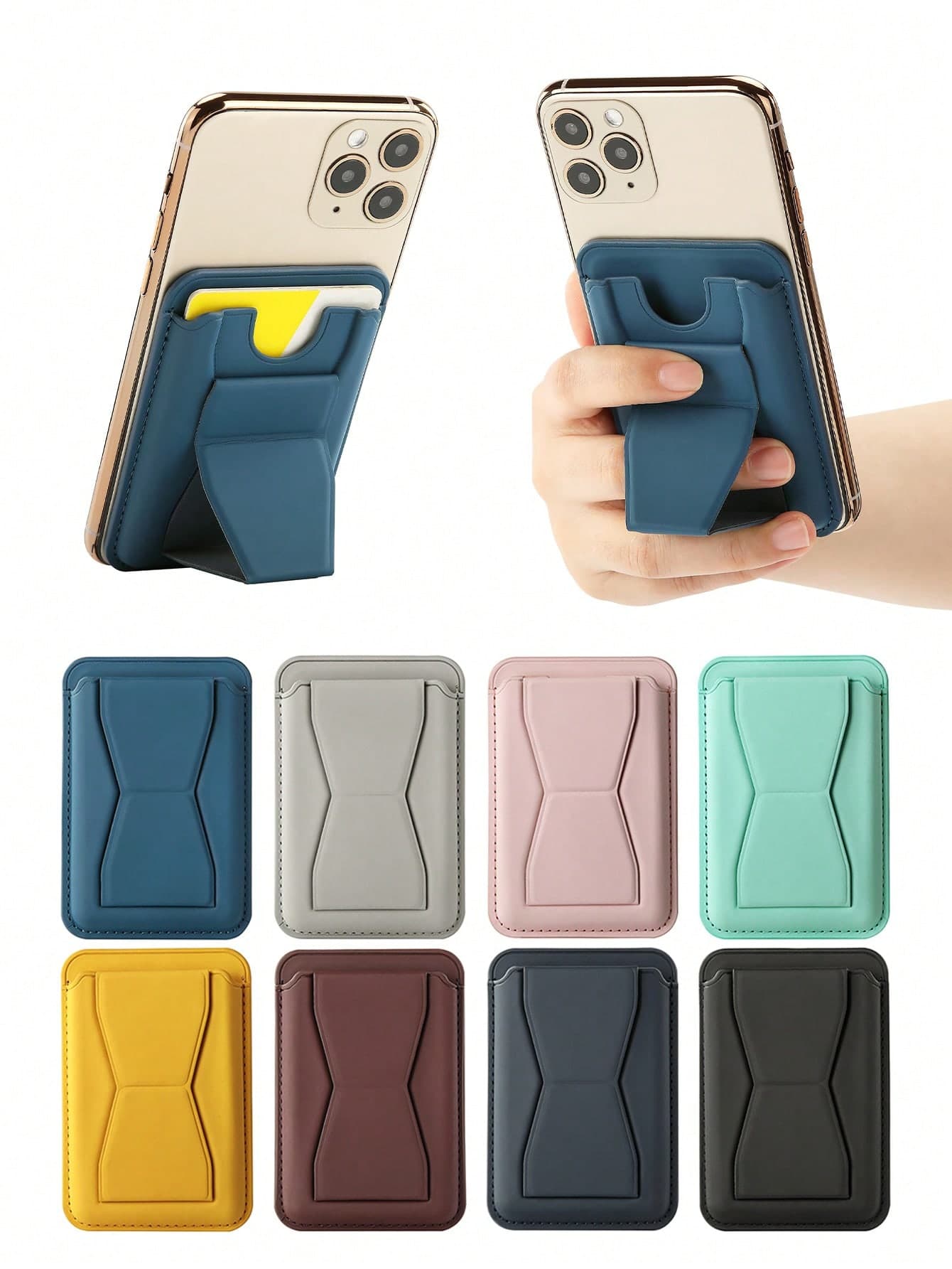 1pc Adhesive Phone Card Holder, Faux Leather Wallet, Stick-On Pocket, Multi-Card Slots, Compatible With Most Smartphones, Sturdy Grip And Stand Function, Unisex, Magsafe Wallet, Card Holder, Mini Wallet, Handbag