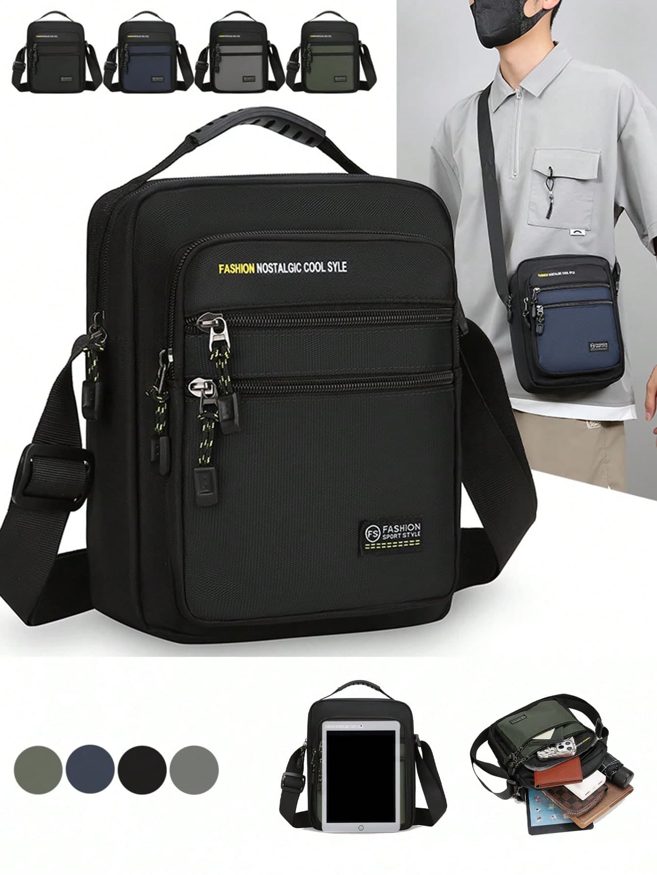 1pc Zipper Closure Men's Handbag, New Fashion Crossbody Bag, Small Square Bag, Can Be Shoulder Bag, Crossbody, Handheld, Adjustable Strap, Practical Zipper, Waterproof & Durable, Ample Capacity, Suitable For Daily Use, Valentine's Day Gift, School Supplies, Canvas Tote Bag, Side Bag, Waterproof Backpack, Holiday