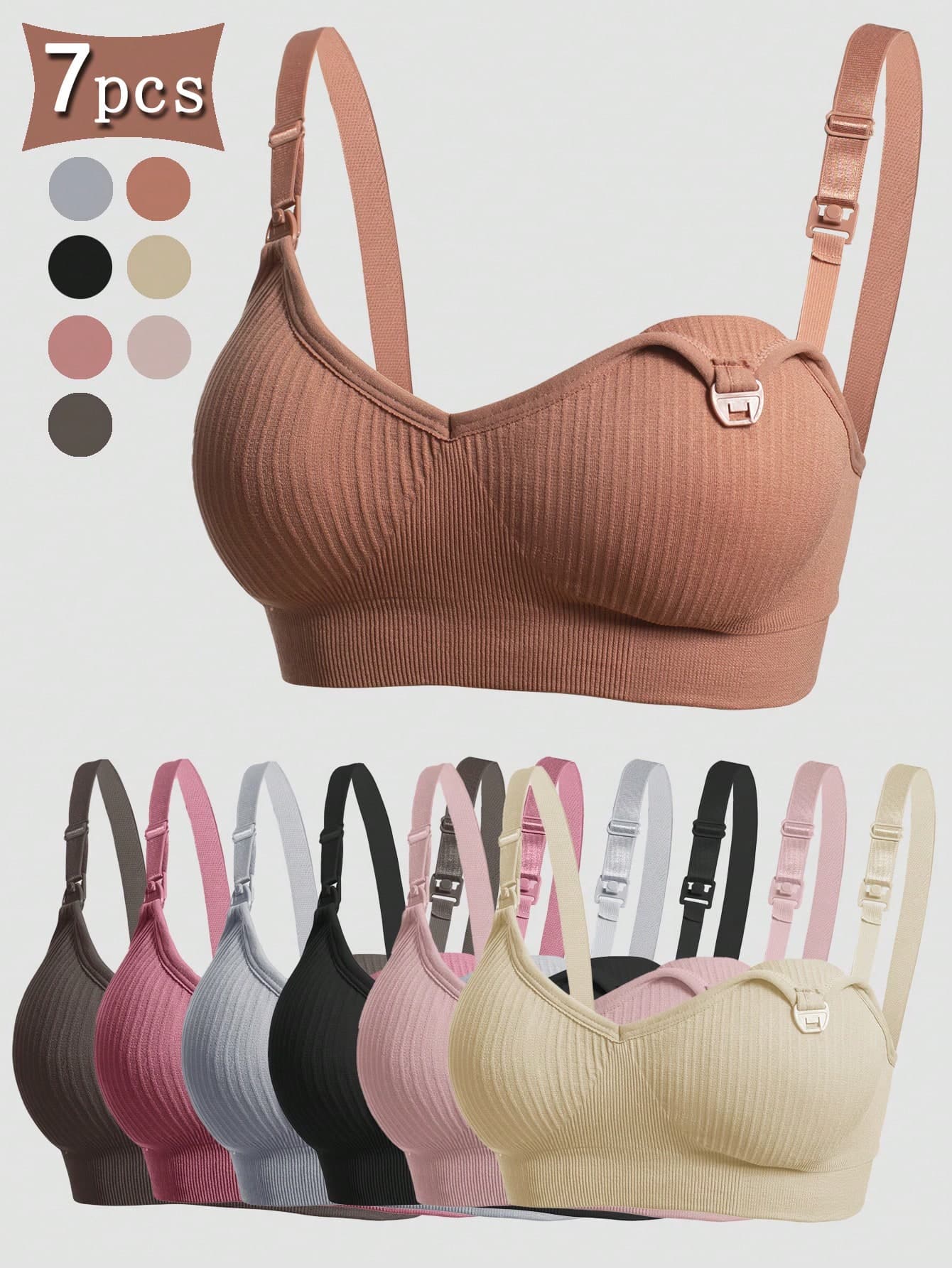 7pcs/Set Maternity & Nursing Front Closure Bras, Comfortable Breastfeeding Underwear