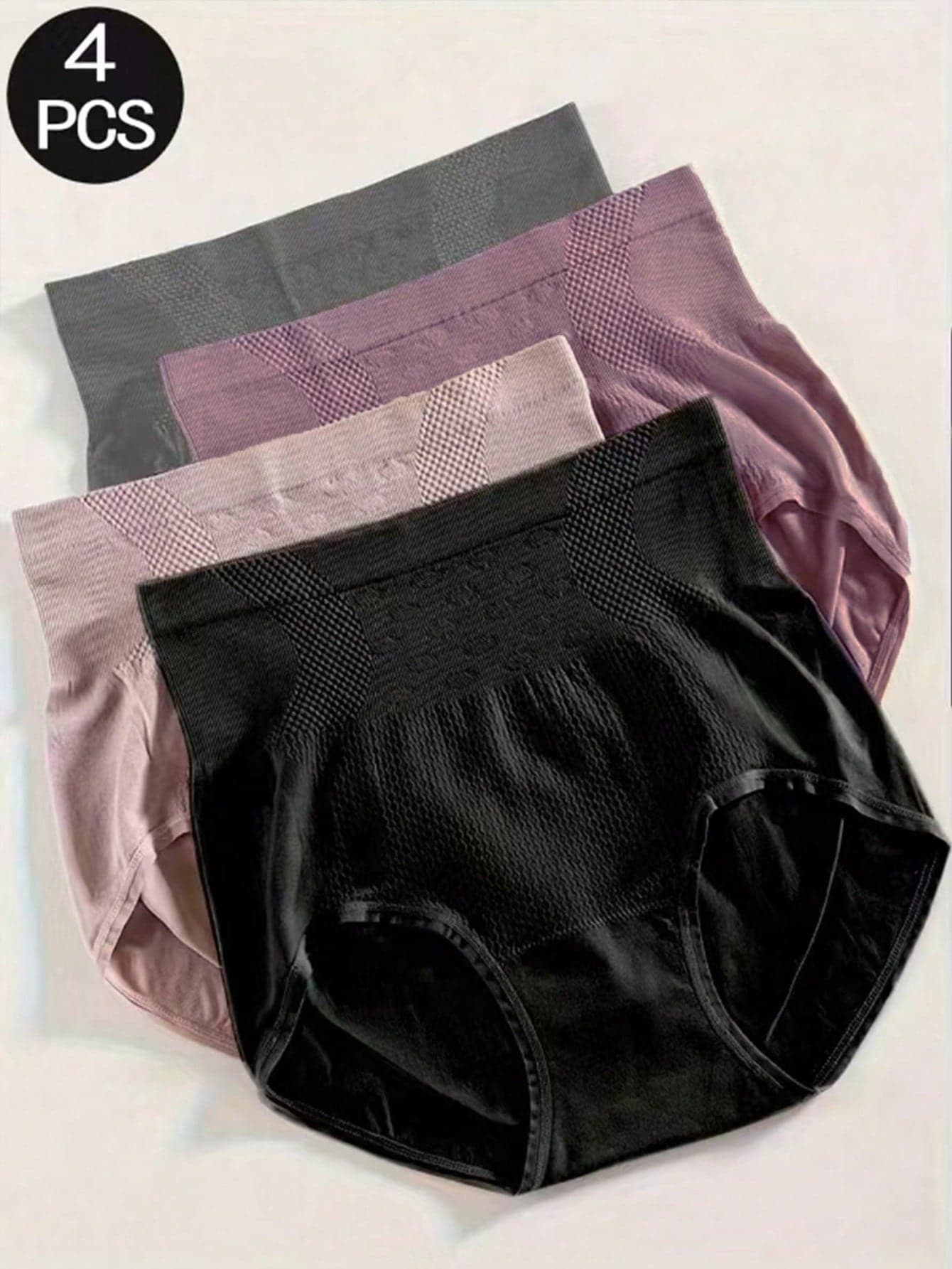 4pcs Women's Solid Color High Waist Butt Lifting Control Panties, Suitable For Daily Wear And Shaping Tight Short Underwear