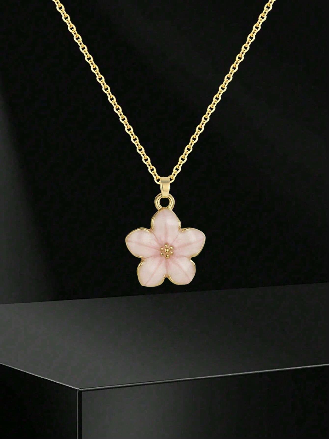 5colors Fashionable Sweet Five-Petal Flower Charm Teen Girls Summer Clavicle Necklace With Stainless Steel Chain For Exquisite Cute Street Party Travel Holiday Summer Beach Vacation Accessory Gift For Daily Versatile Jewelry