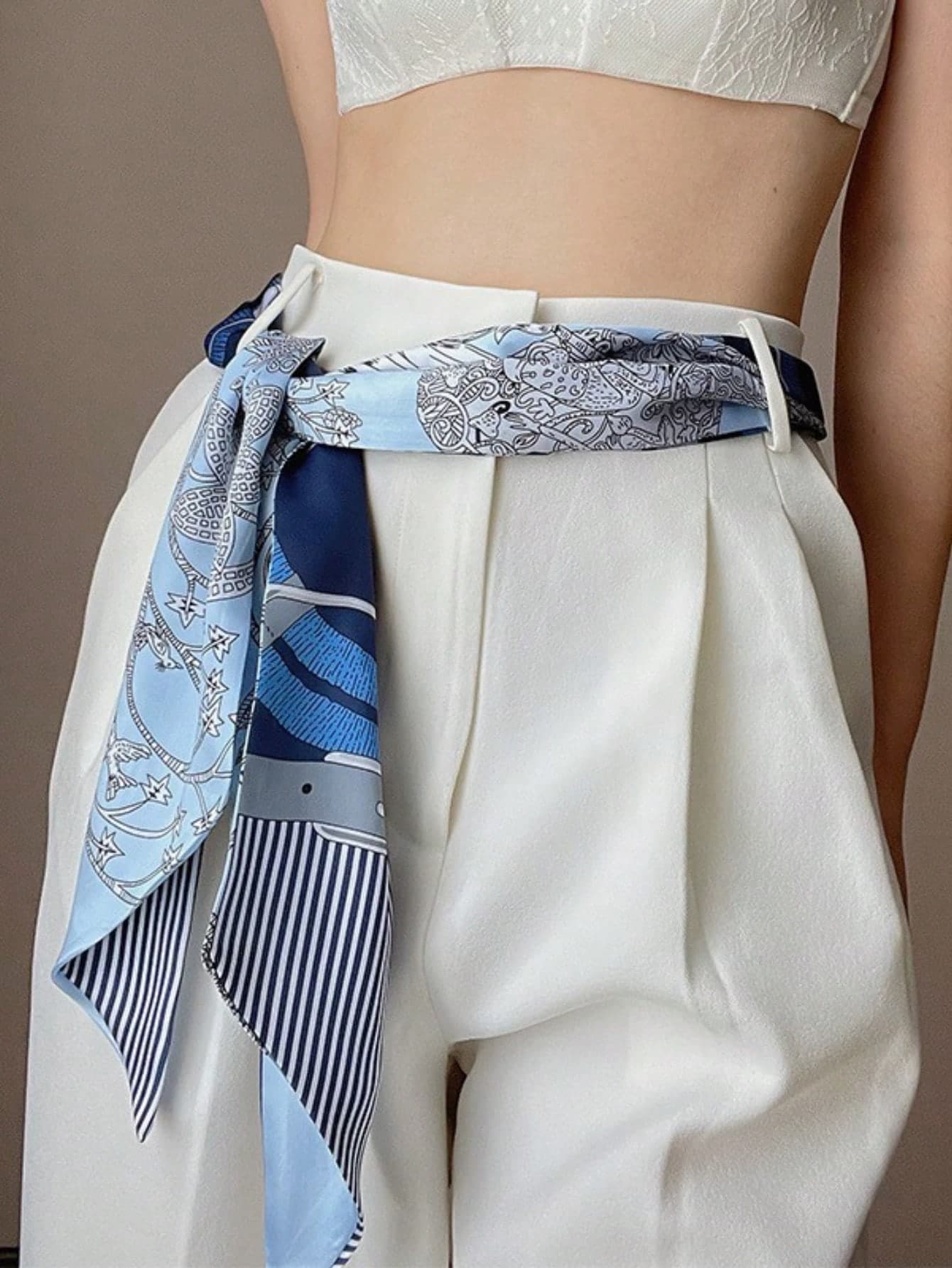 DAZY 1 Pc Women Spring/Summer Casual Square Scarf, Floral Print Necktie, Versatile Hair Band, Thin Neck Scarf, Decorative Waist Belt For Dress