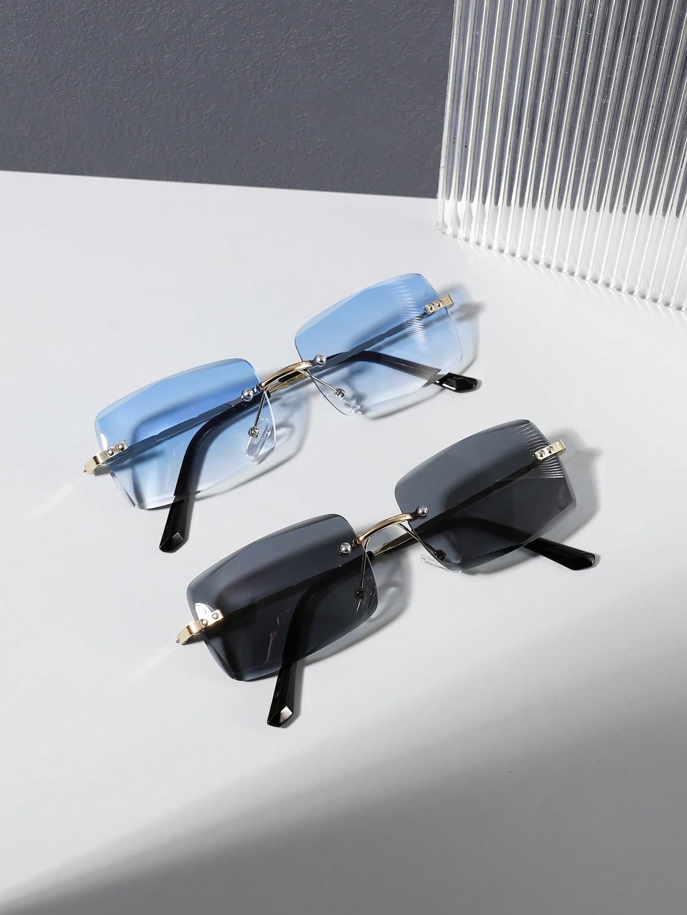 2pcs Men's Square Decorative Fashion Glasses, Minimalist & Practical Multifunctional