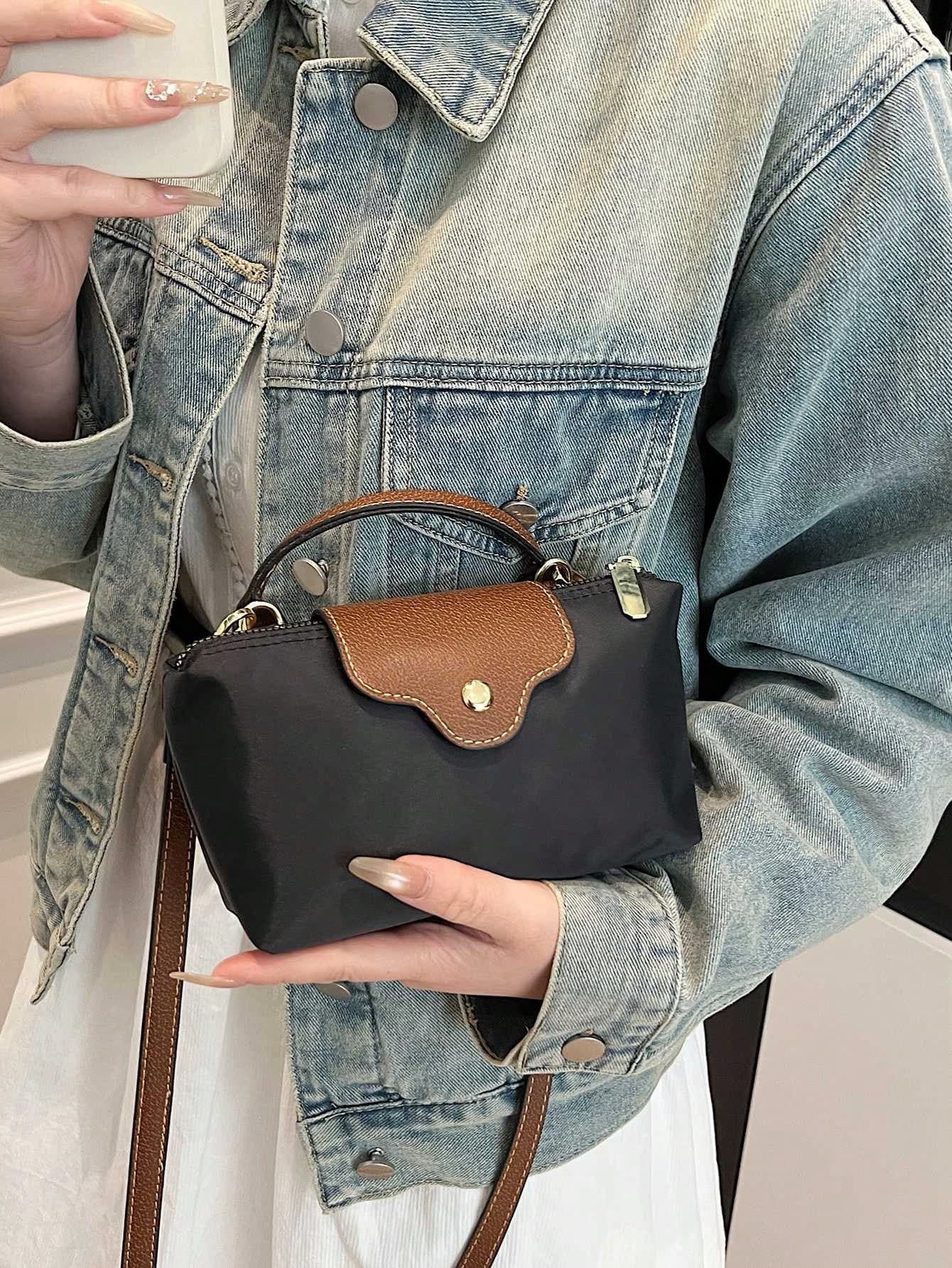 Women's Fashion Casual Versatile Color Block Dumpling Bag, Minimalist Nylon Square Handbag, Stylish Tote Bag, Retro Handbag With Detachable Shoulder Strap, Suitable For Teenage Girls, College Students, Young Professionals, And Office Ladies, Perfect For Office, Campus, Work, Business And Commuting