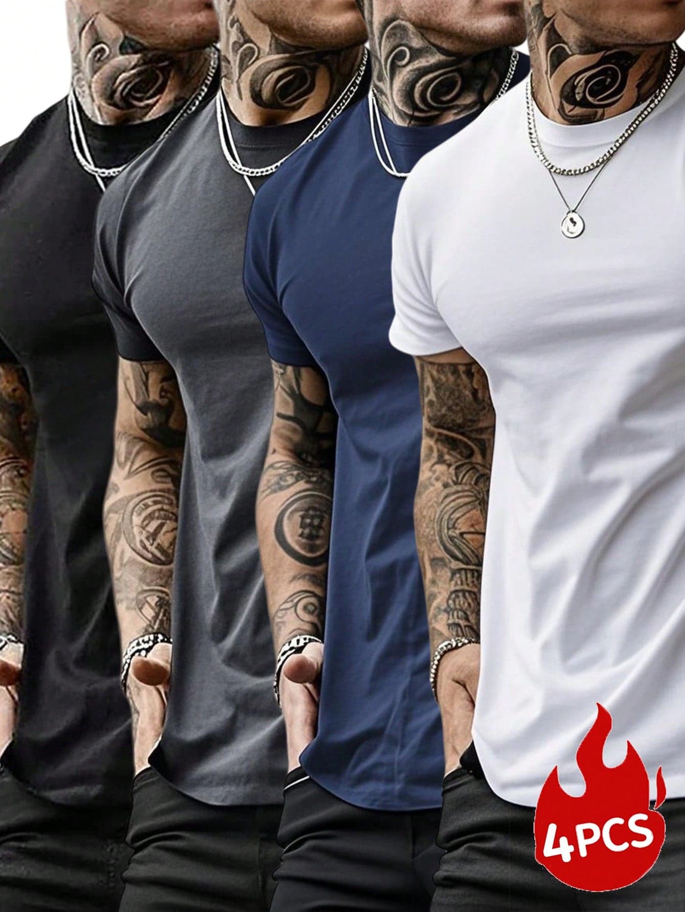 4-Pack Men's Solid Color Casual Sports Short Sleeve T-Shirts, Summer Tee
