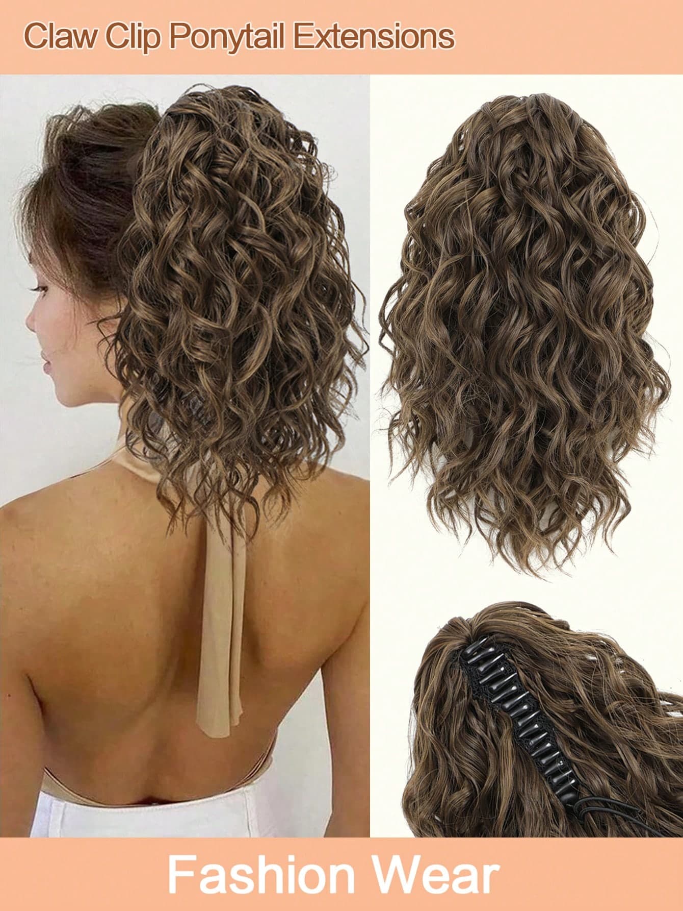 12inch Ponytail Extension Curly Hair Claw Clip Drawstring Ponytail Extensions (Light Brown) Hair Pieces For Women Synthetic Friendly Fiber