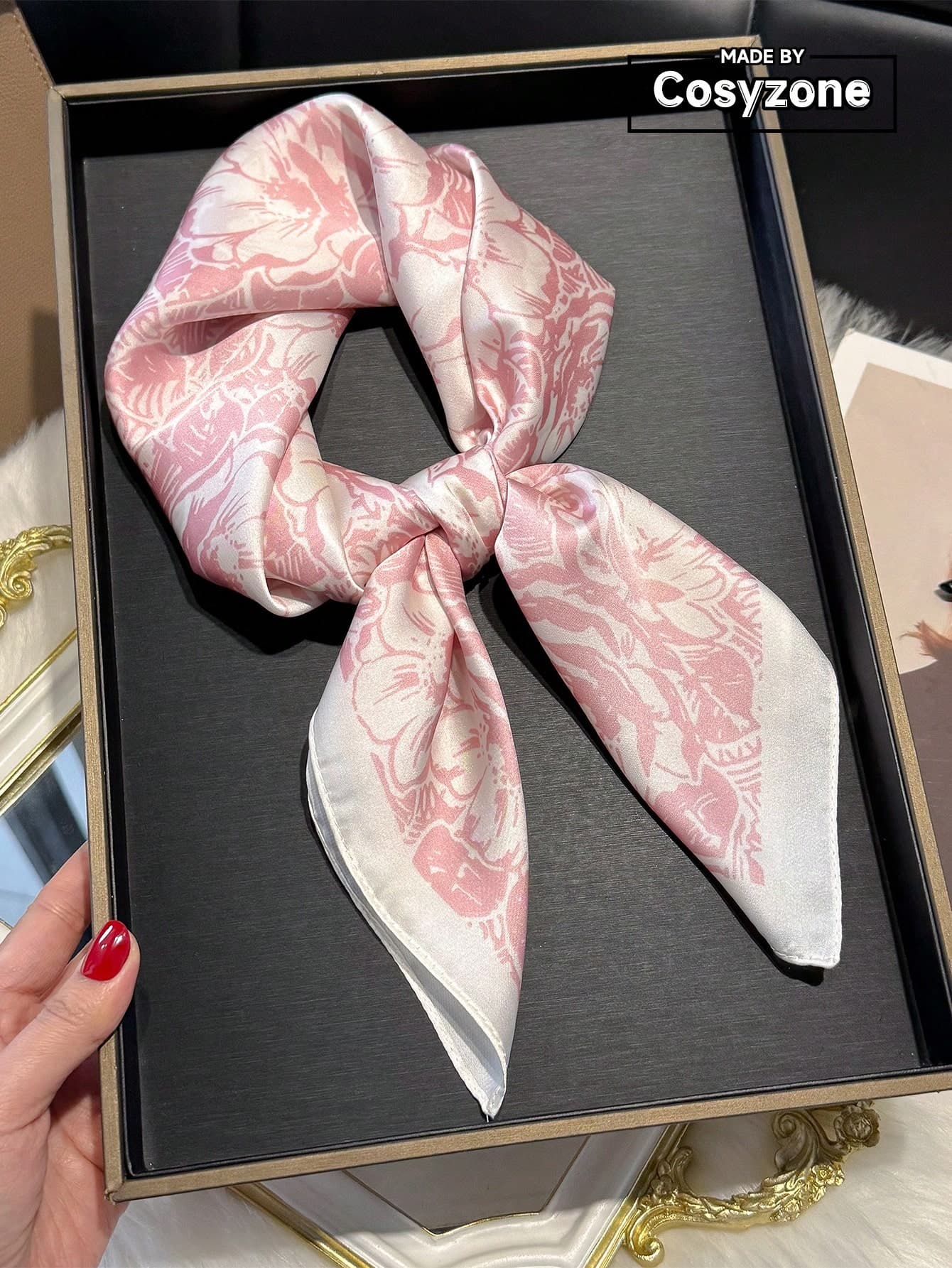 1pc Bandana Floral Print Silk-Like Small Square Scarf For Women Bandana, Waist Belt, Bag Decor, Hair Accessory, For Daily Wear