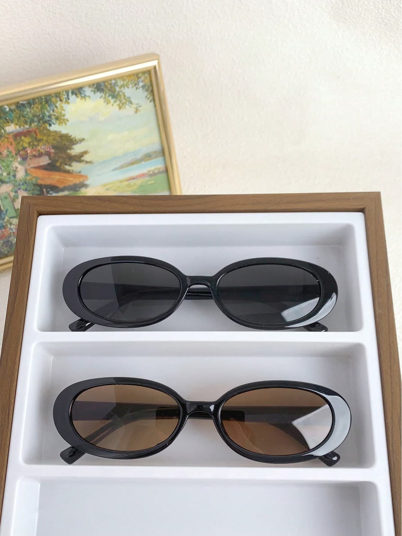 2pcs Oval Shaped Women Fashion Glasses, New Small Frame Y2K Style For Summer Beach Vacation,Outdoor,Travel Preppy Style For Back To School