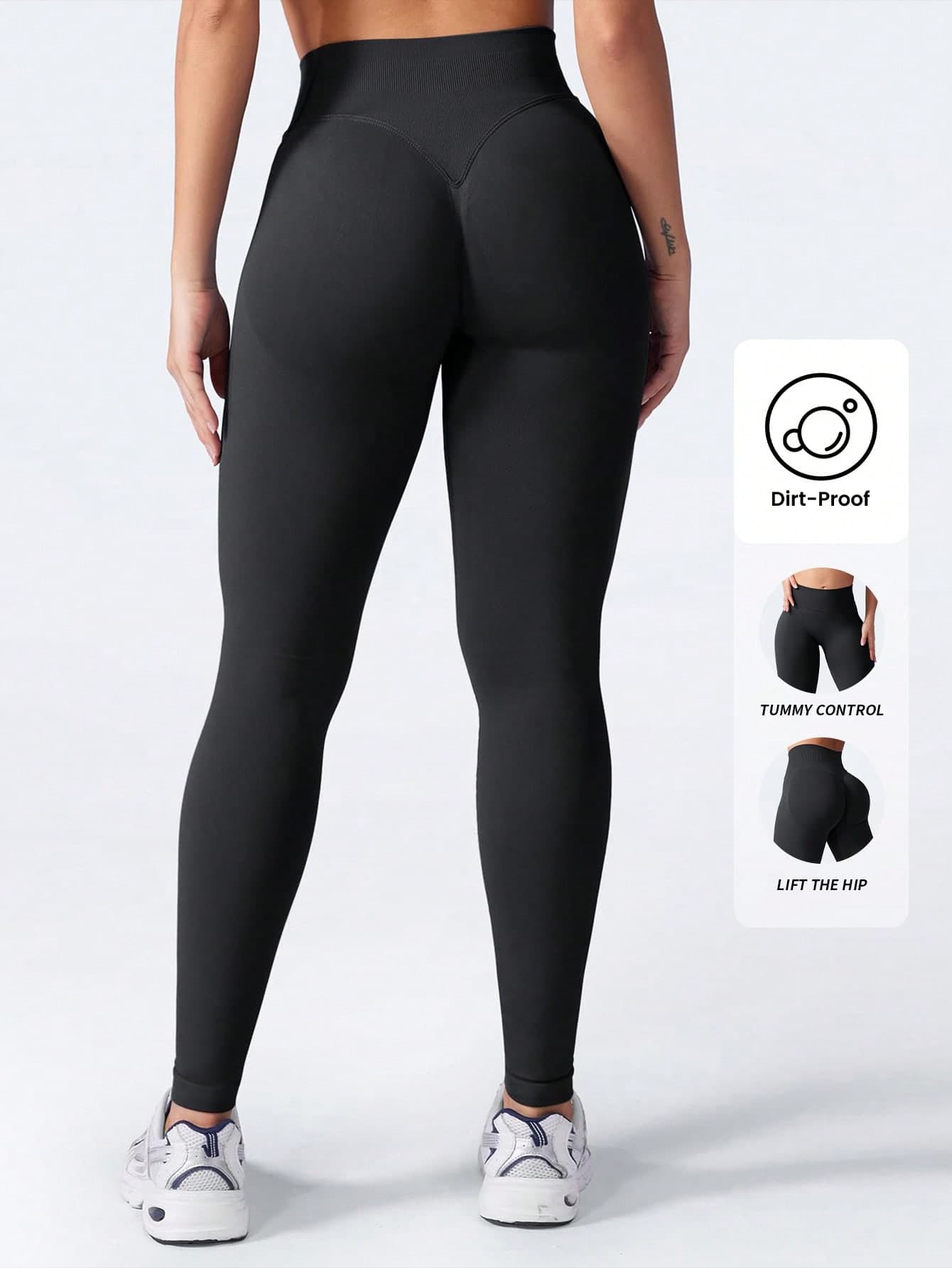 Yefecy Women's High Waist Seamless Sports Leggings, Butt Lifting, Tummy Control, Wrinkle-Free Tight Yoga Pants Black Spring