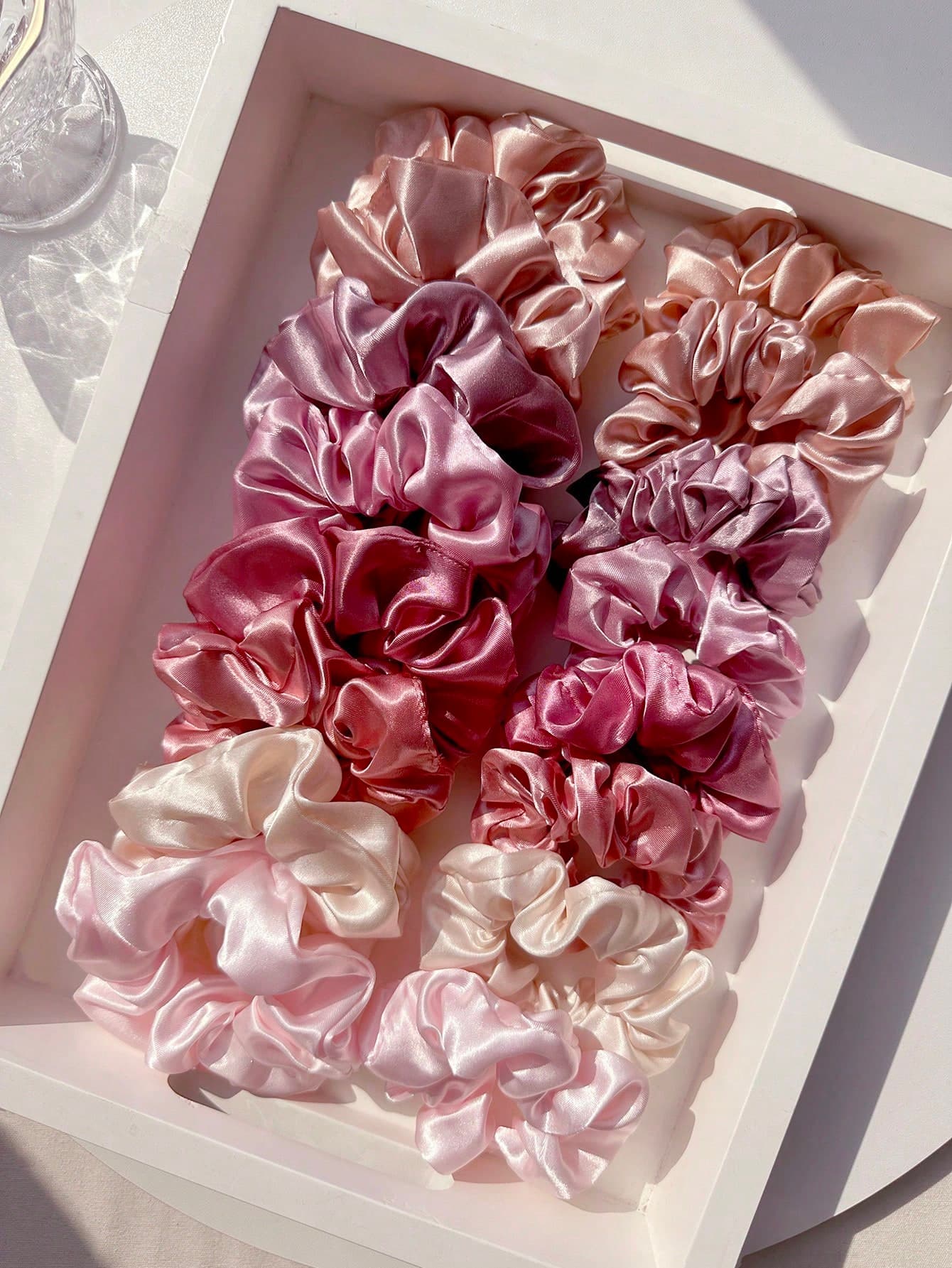 16Pcs Premium Soft Satin Hair Scrunchies, Elastic Silk Hair Ties For Women, Elegant Pink Solid Color Ponytail Holders,Hair Accessories Scrunchies