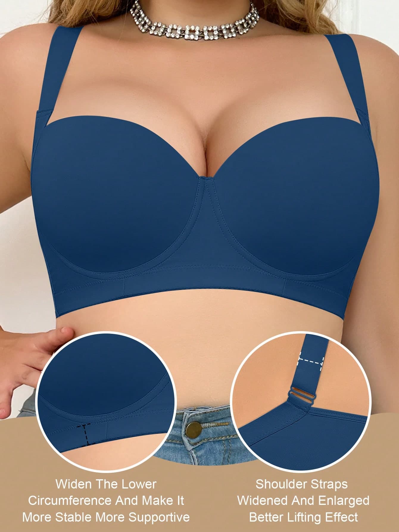MIMILEMON Beige Seamless Plus Size Women's Bra, Smooth Minimalist Wide Strap Comfortable Lift And Support Bra