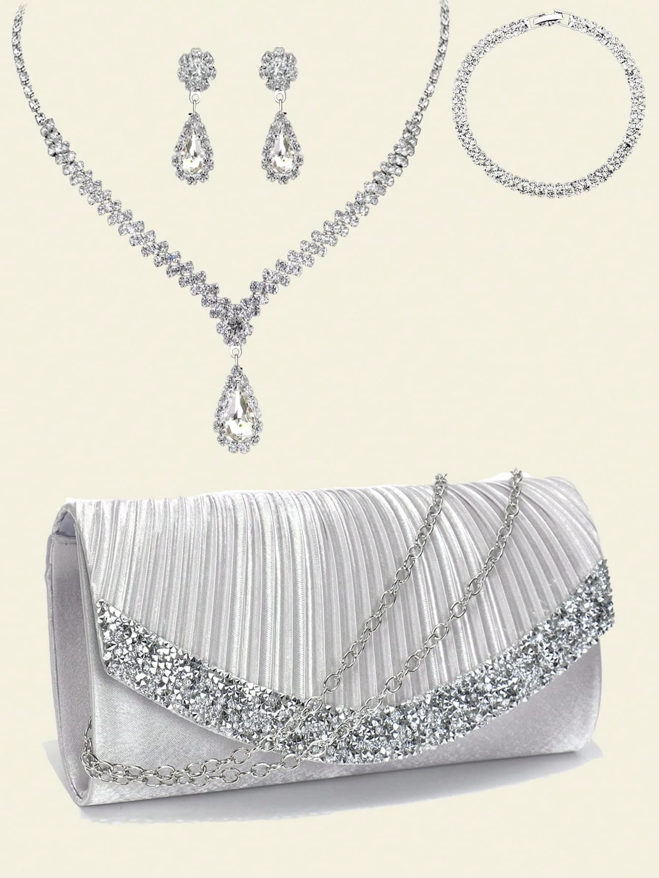 Shiny Purple Women's Clutch Bag, Fashionable Evening Bag, Party/Wedding Chain Shoulder Envelope Design, Comes With Elegant Crystal Jewelry Set,Bride