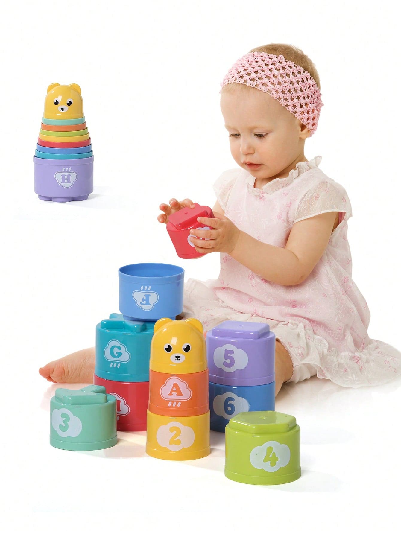 1pc Bear Number Round Interactive Educational Toy Stacking Cups, Letter Recognition Matching, Kindergarten Early Education Teaching Aid Stacking Rings, Boys Girls Back To School Halloween Christmas Thanksgiving Children's Gift (Random Color)