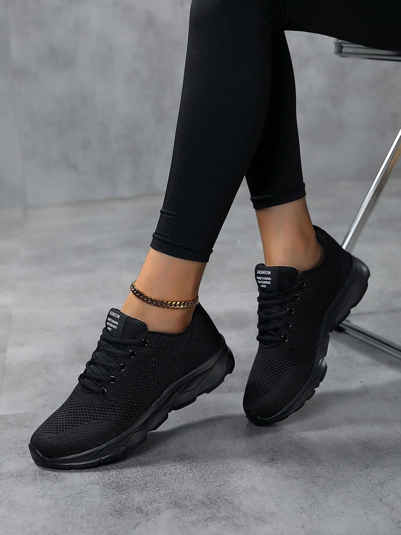 STARNOVO Women's Black Casual Sneakers, Slip-On Mesh Fabric Fitness Running Shoes, Comfortable Soft Non-Slip Walking Shoes, Breathable Running Trainers, Solid Color, All-Season Fabric Upper, Shock-Absorbing Stable Support, No Prints, MD Rubber Outsole For Road Running