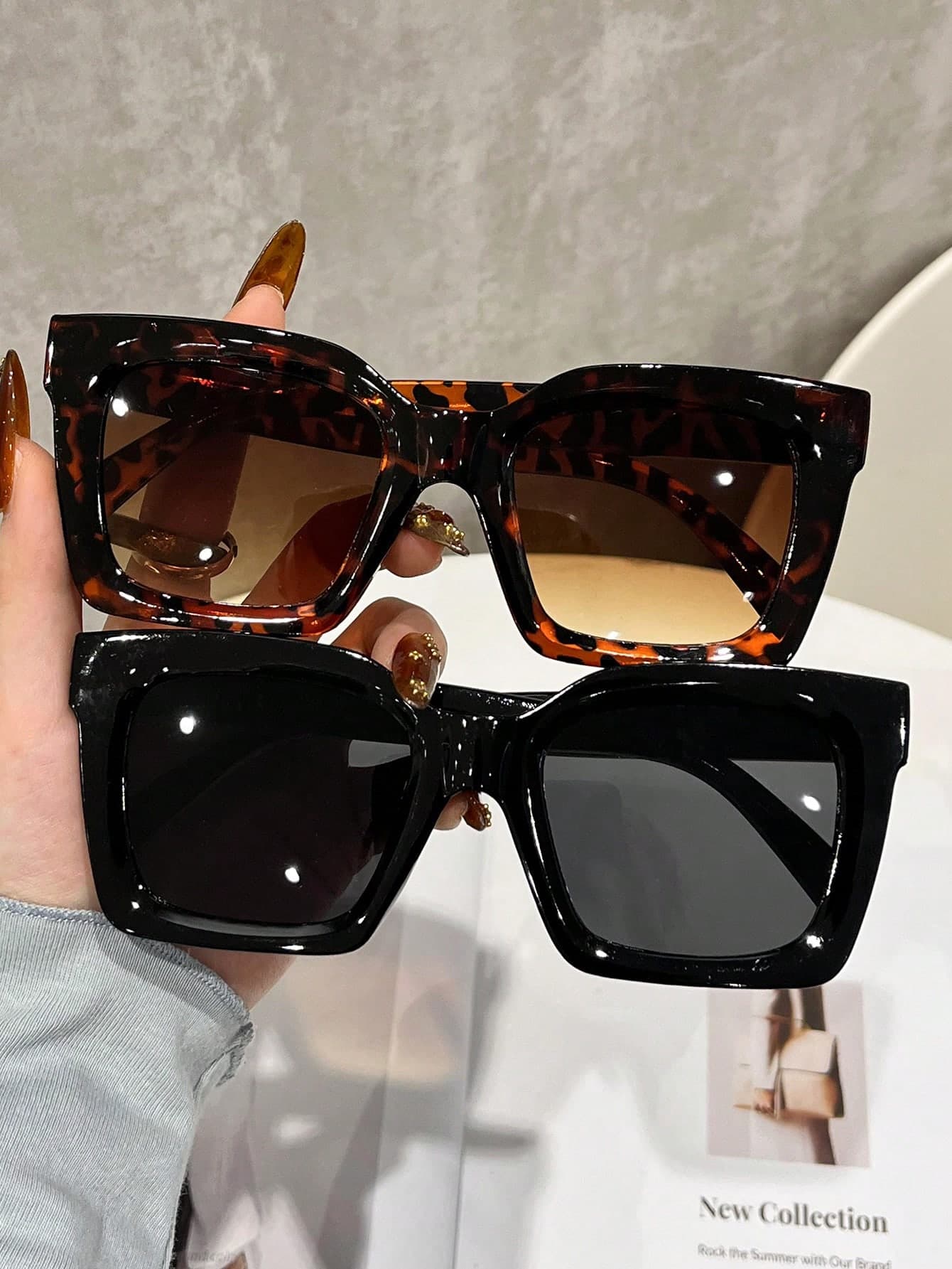 2 Pairs Women Oversized Plastic Glasses, Leopard Tortoiseshell Square Frames For Daily Wear, Beach And School Season