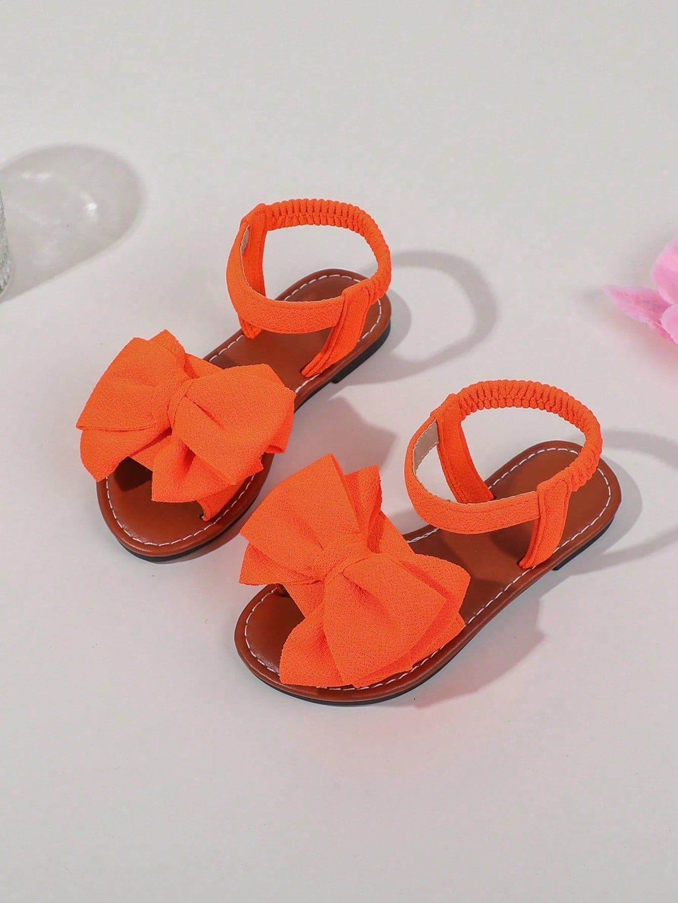 1 Pair Girls' Sandals, New Bowknot Princess Shoes, Elastic Band Design, Soft Bottom Casual Girls' Beach Shoes, Suitable For Summer Wear