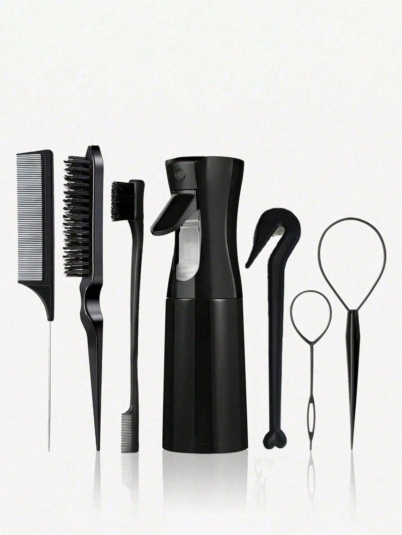 1/3/5/7/8/9pcs Hair Styling Set, 200ml Spray Bottle, Rat Tail Comb And Edge Comb, Colorful Hair Ties, Braiding Tools And Elastic Hair Trimmer