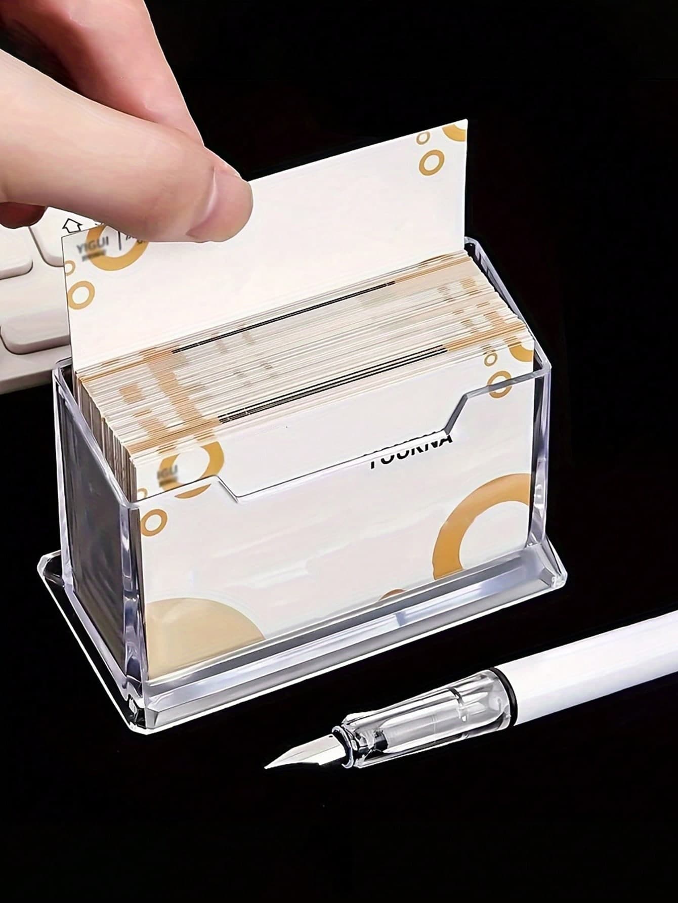 1pc Transparent Acrylic Business Card Holder - Fashionable Clear Display Box For Organizing Business Cards - Suitable For Office Supplies, Event Decorations, Etc. Modern Card Holder, Plastic Material, Card Storage Box, Card Case
