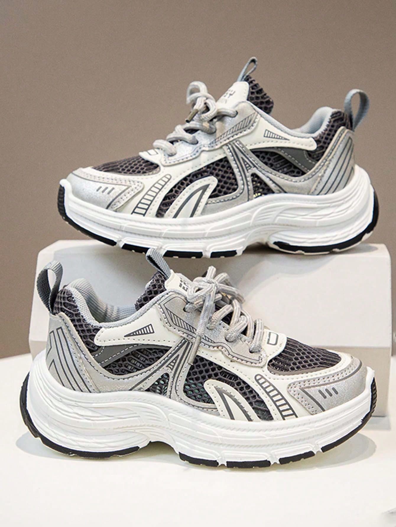 1 Pair Kids' Spring Breathable Mesh Sports Shoes, Girls Lightweight Casual Chunky Sneakers, Boys Anti-Slip Wear-Resistant Running Sneakers,
