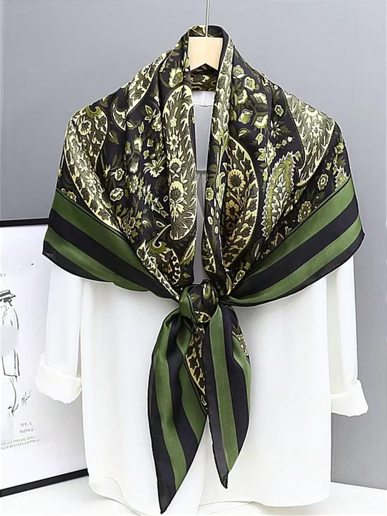 1pc Women's Satin Smooth Texture Cashew Pattern Printed Large Scarf, Versatile For Daily, Outing And Holidays For Dress,Accessories,Beach Towel