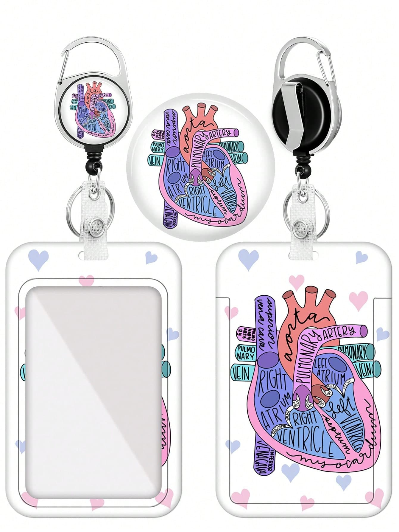 Retractable ID Badge Holder, Heart-Shaped ID Name Tag, Heavy-Duty Vertical Card Protector Suitable For Office, Nurse, Medical Student, Teacher And Other Male/Female Employees