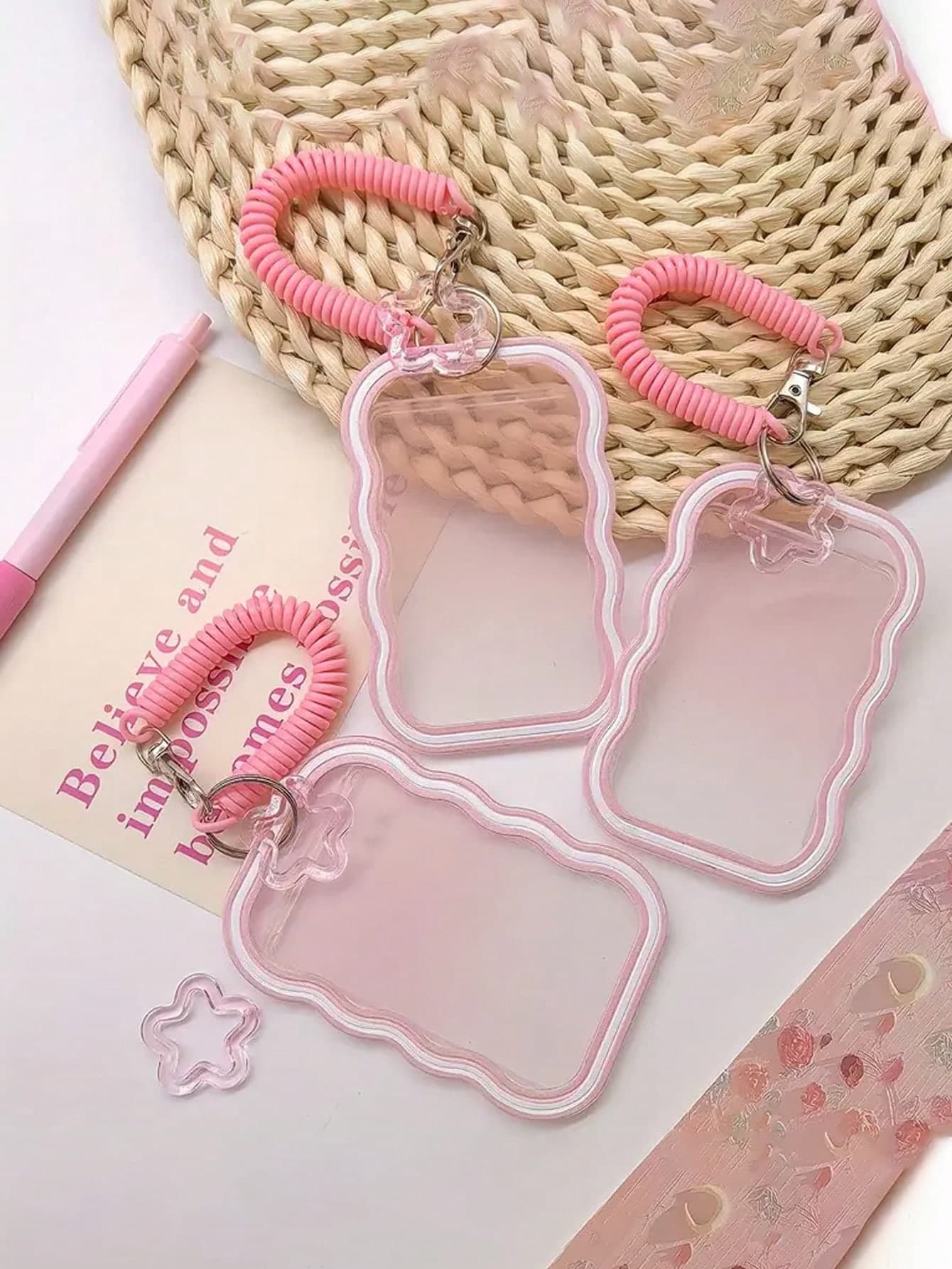 1pc Matte Pink Transparent Silicone Card Holder With Spring Keychain - Suitable For Student ID, Transit Card, Campus Card, HP Photo Paper, Etc. - Can Also Be Used For Boarding Pass And Luggage Tag, Lightweight And Durable, With Spring Clip, Cute And Versatile, Suitable For Daily Use, Office Supplies, School Supplies, Home Supplies, Student Card Holder