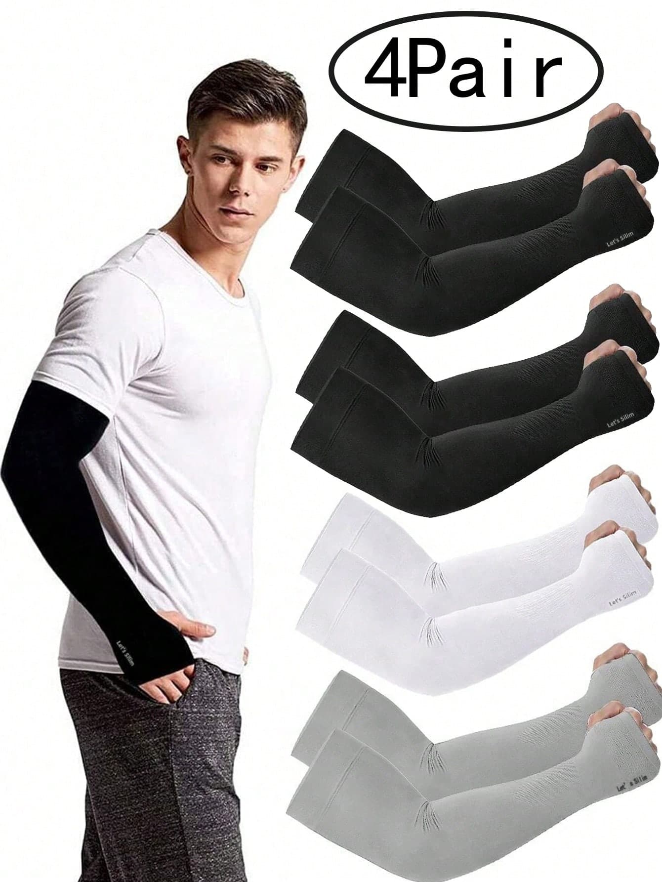 4Pairs Sun Protection Arm Sleeves With Thumb Hole For Men Youth, Cooling Sleeve To Cover Tattoo Sunscreen Compression Arm Sleeve Summer Cooling Cuff For Men Outdoor Running Fishing Sun Protection Cover Sleeves Cover Arms Fake Tattoo Arm Warmers Autumn Outfits Halloween Costumes Black Arm Sleeve Gifts For Men