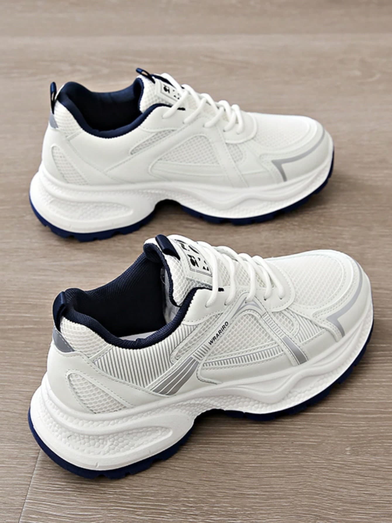Women's Spring/Autumn New Casual Chunky Sneakers, Mesh Breathable Platform Wedge Heel Comfortable Lace-Up Lightweight Versatile Fashion Sneakers, White/Gray, Suitable For All Seasons, Athleisure Shoes