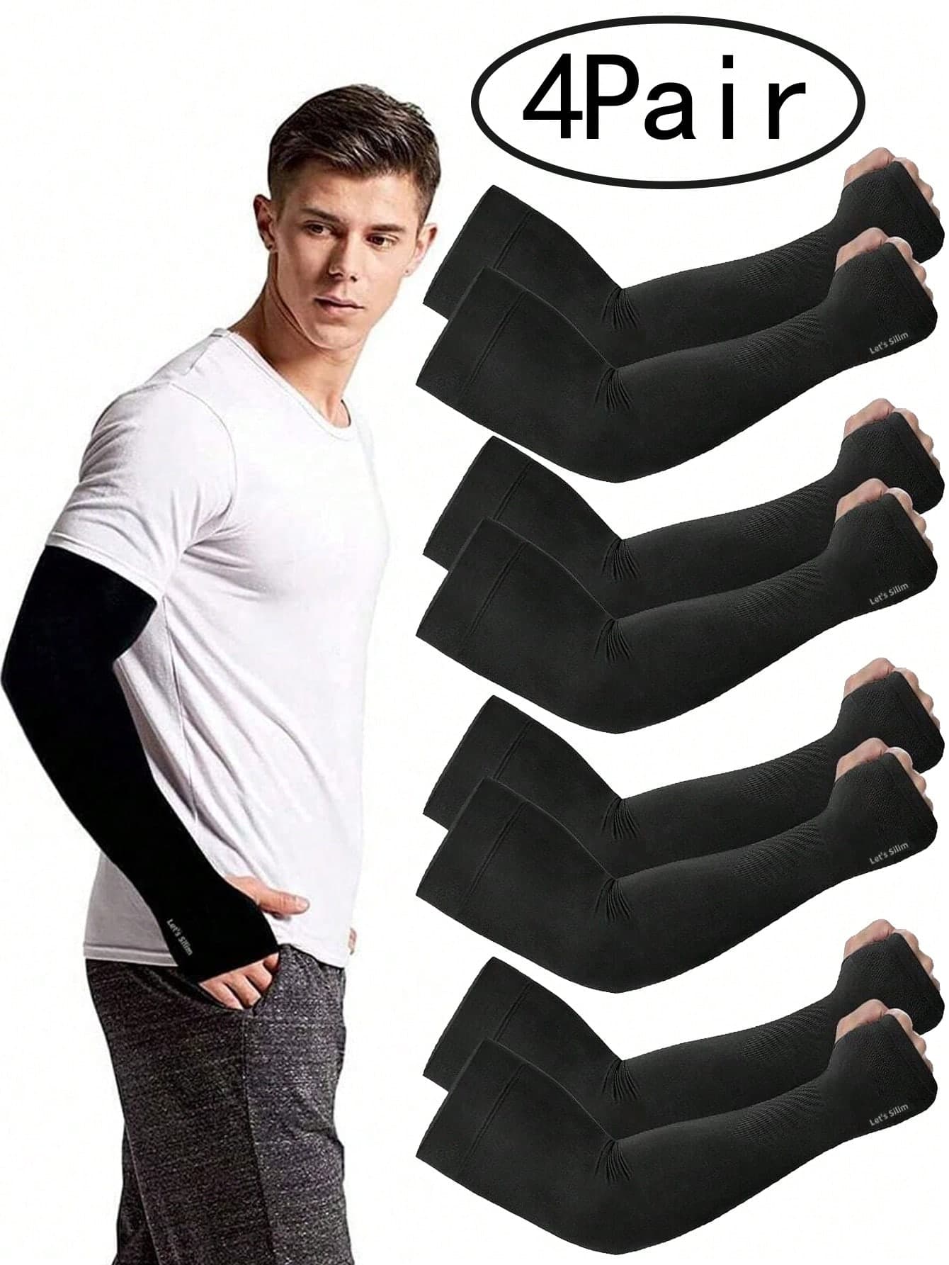 4Pairs Sun Protection Arm Sleeves With Thumb Hole For Men Youth, Cooling Sleeve To Cover Tattoo Sunscreen Compression Arm Sleeve Summer Cooling Cuff For Men Outdoor Running Fishing Sun Protection Cover Sleeves Cover Arms Fake Tattoo Arm Warmers Autumn Outfits Halloween Costumes Black Arm Sleeve Gifts For Men