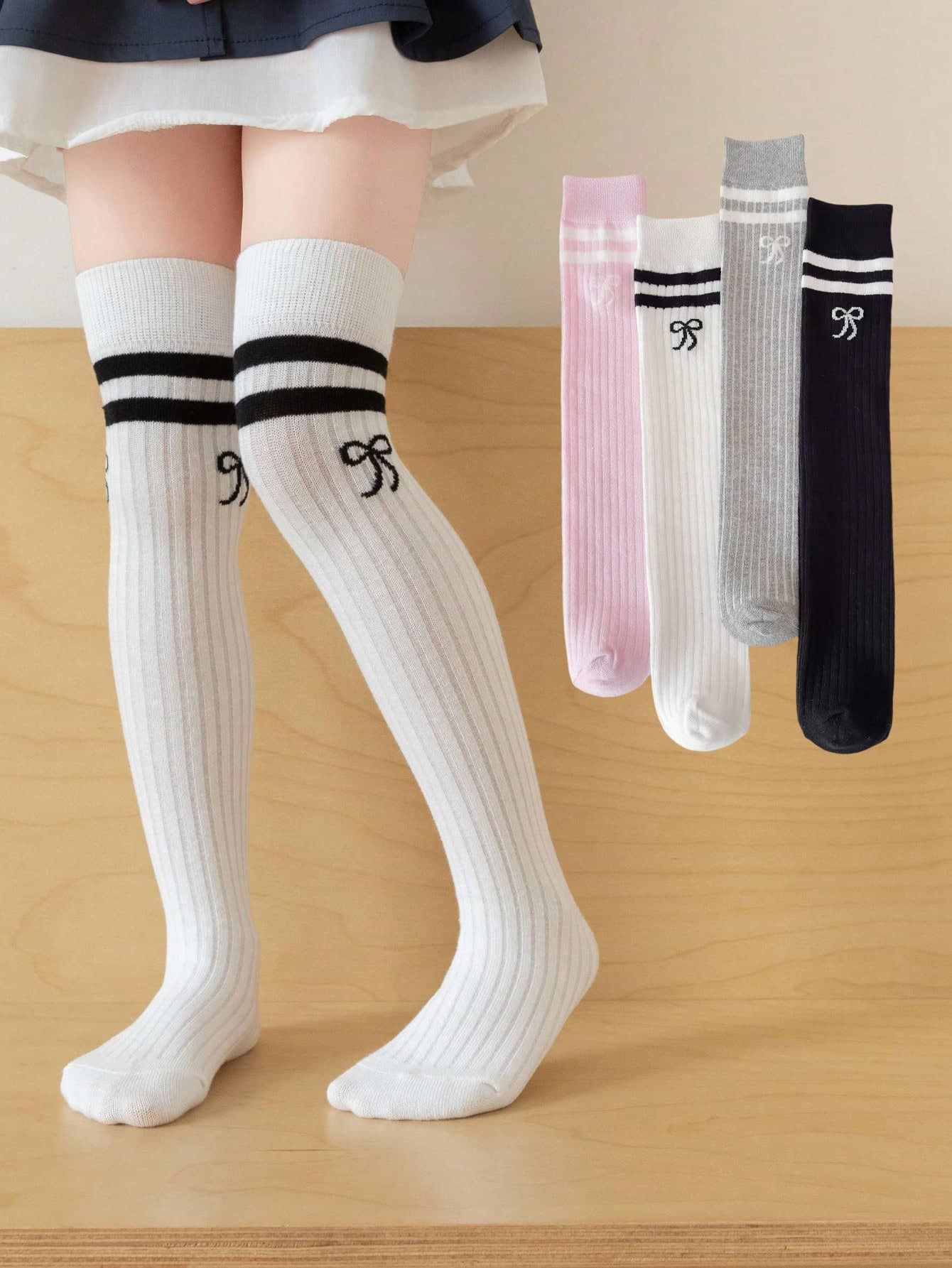 1/2/3 Pairs Spring/Summer Bow Knee High Socks, Comfortable Minimalist Breathable Versatile Over The Knee Socks For Girls & Students