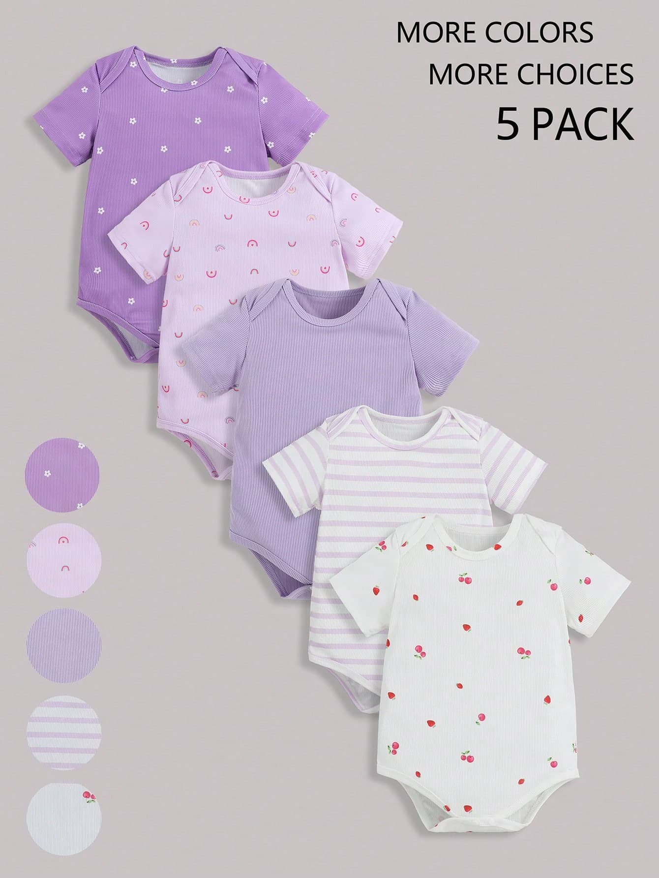 5pcs Set Baby Girls Soft Cute Casual Triangle Bodysuit Set, Spring/Summer