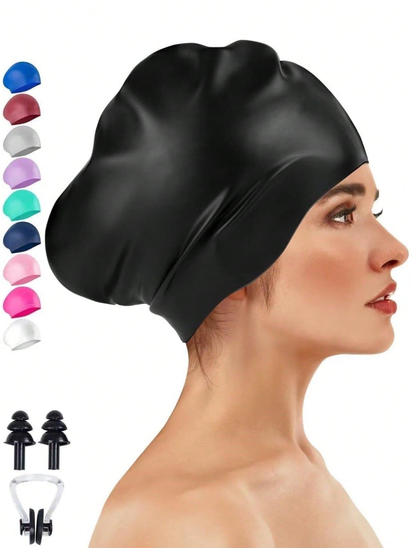 Unisex Extra Large Swim Cap, Ponytail Design, Suitable For Long And Thick Curly Hair, Dreadlocks, Braids, Afro Hair, Silicone Material, Keeps Hair Dry, Beach Essential, Beach Accessory, Pool Float