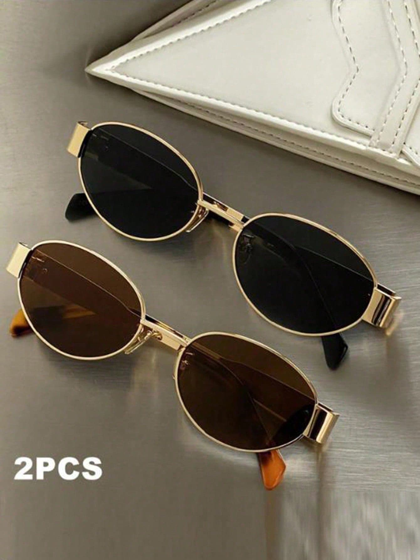2pcs Women's Metal Frame Oval Fashionable Fashion Glasses, Suitable For Daily Wear, Summer Beach, Outdoor Activities And Travel