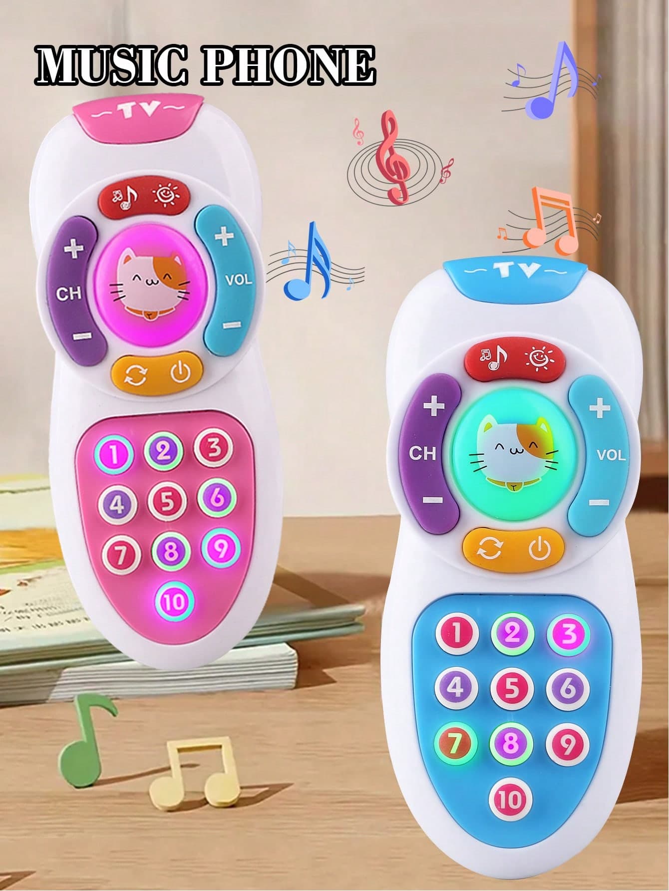 Baby Learning Phone Remote Control Toy, Pink & Blue Smart Phone Toy With Music Function, Suitable For Infants, Toddlers, Girls, Christmas, Birthday Gift