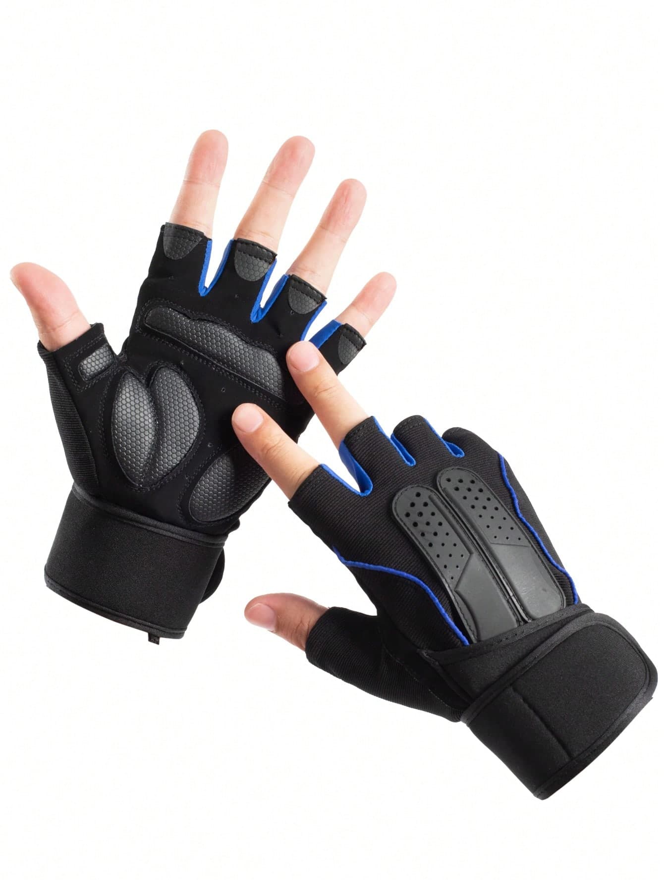 1pair Fitness Anti-Slip Protection Gloves With Wrist Support, Half-Finger, Long Style,Suitable For Cycling,Riding Motorcycle And Skiing,Black Gloves