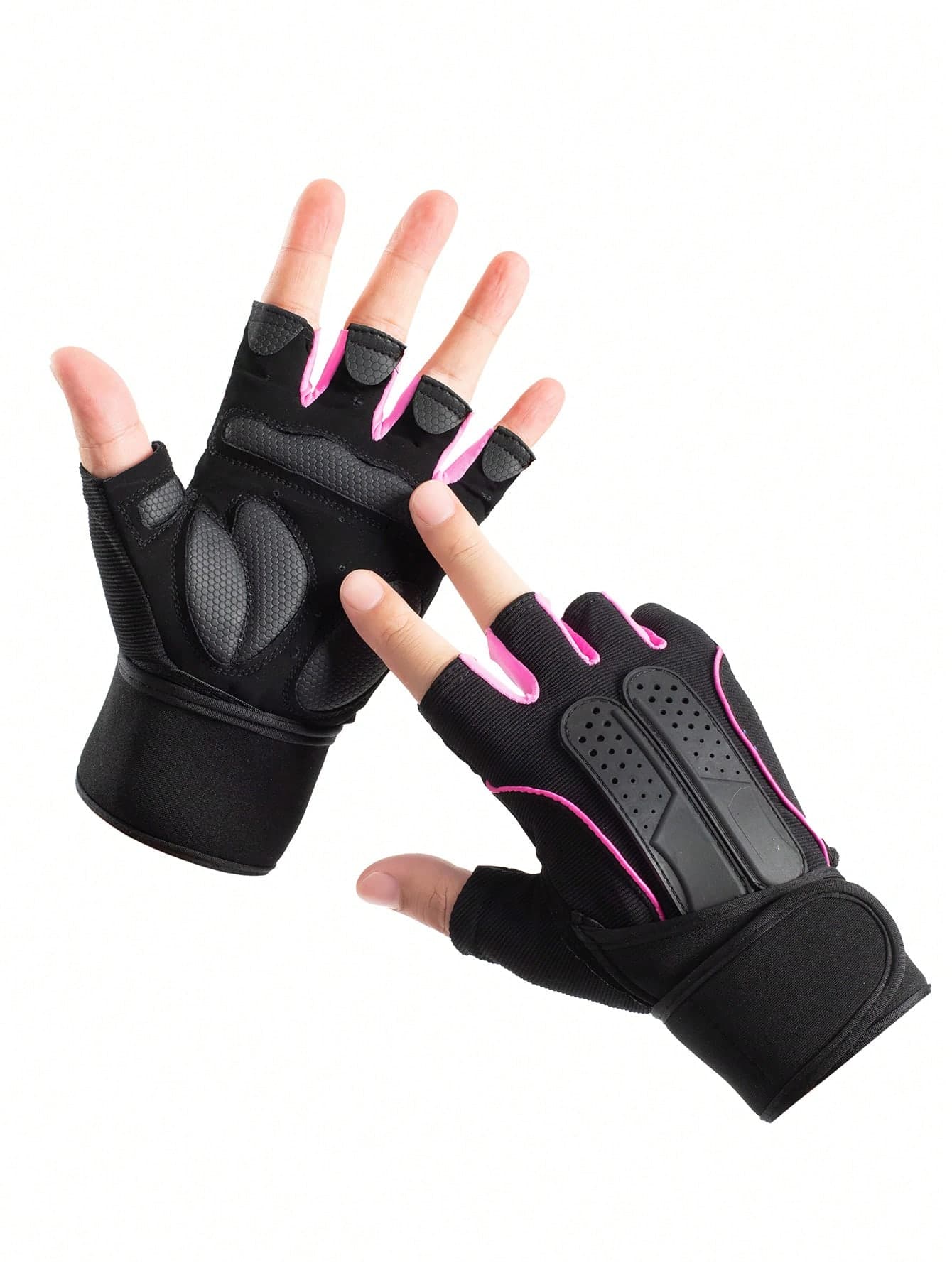 1pair Fitness Anti-Slip Half-Finger Gloves,Suitable For Cycling,Riding Motorcycle And Skiing,Black Gloves
