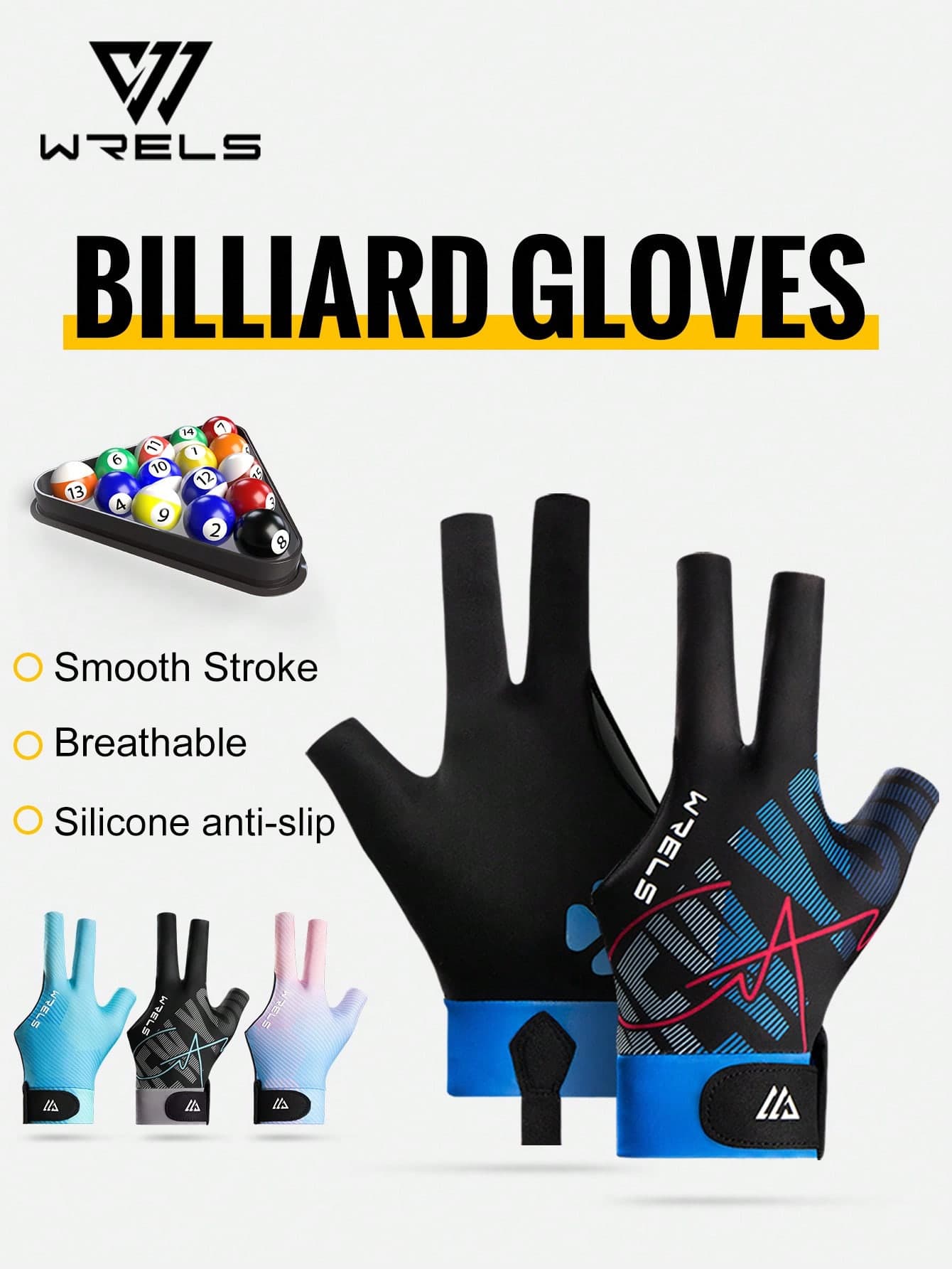 WRELS 1 Piece Professional Three-Finger Billiard Glove With Breathable Anti-Slip Palm Pad, Suitable For Snooker Competitions