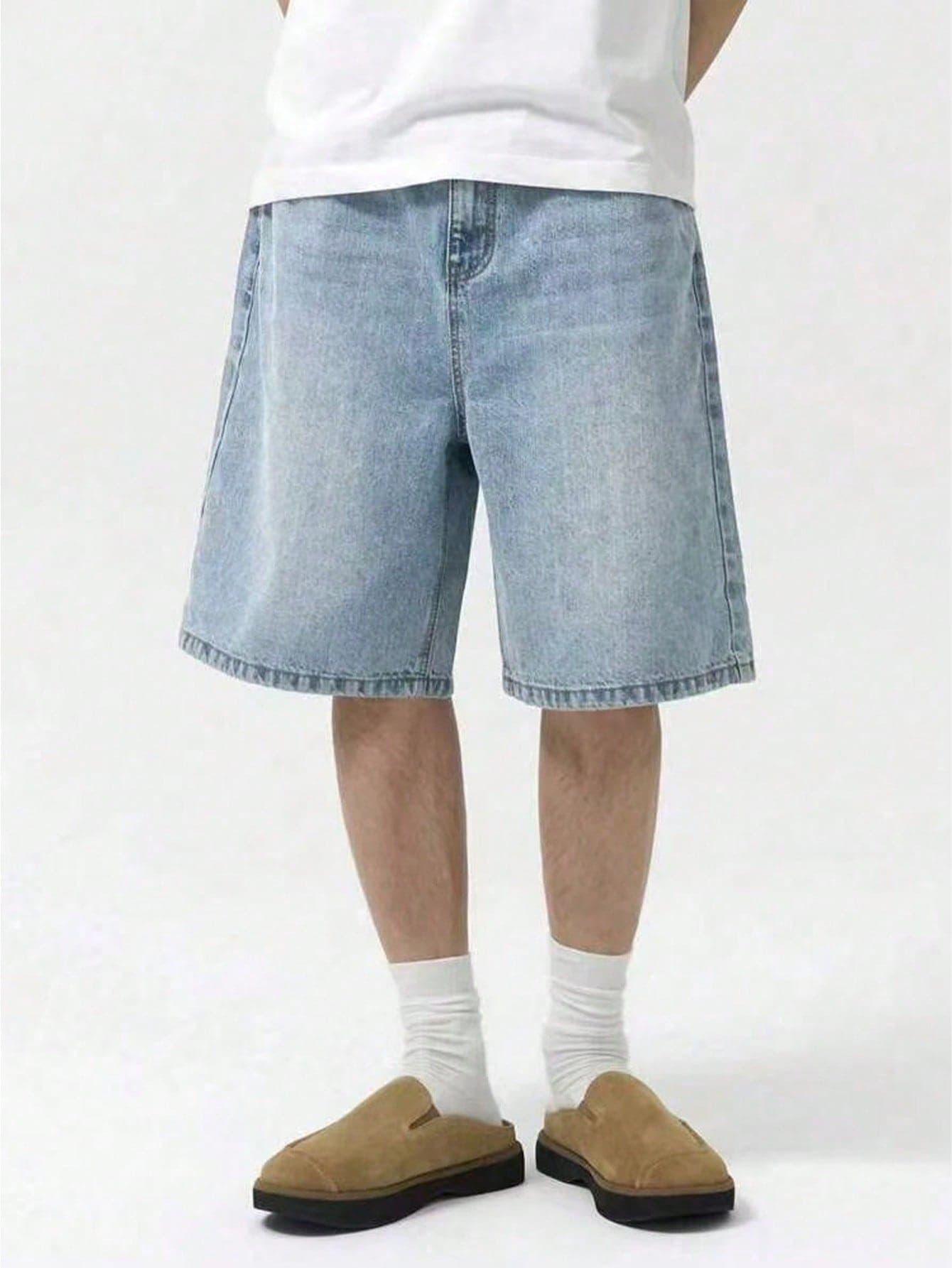 Teen Boy Loose Vintage Washed Light Blue Denim Shorts, Summer