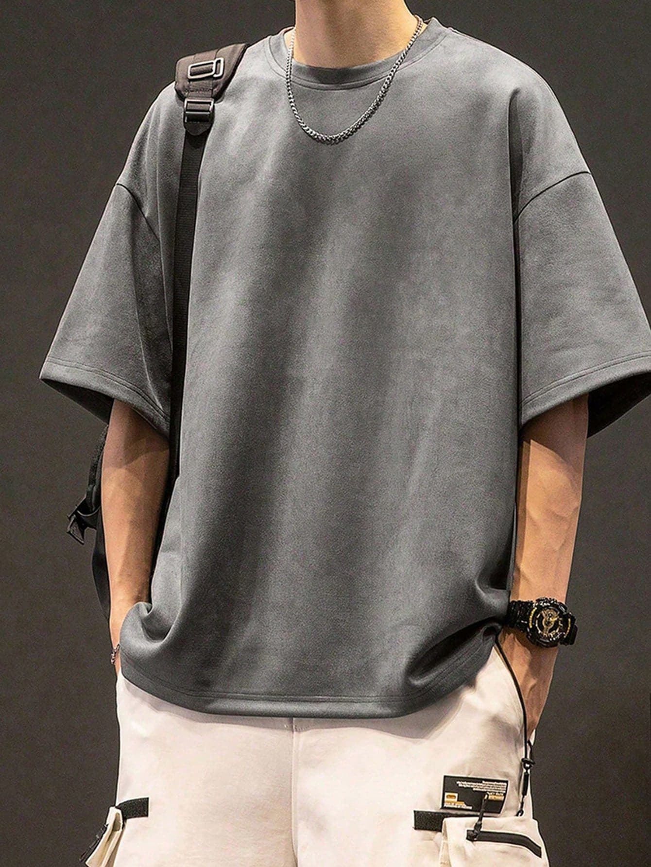 1pc Teen Boys Casual Outdoor Suede Fabric Minimalist Style T-Shirt For Summer
