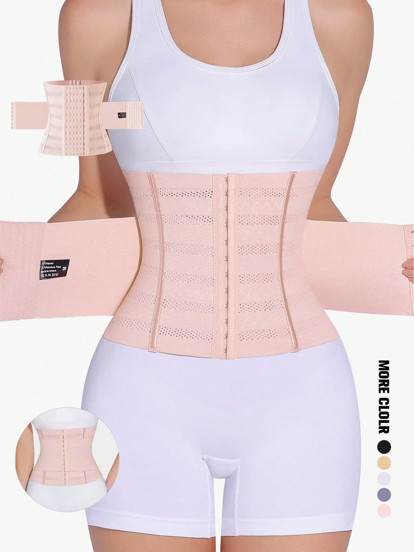 MISTHIN 1pc Lotus Root Color Mesh Breathable Women's Waist Trainer Corset, Abdominal Control Shaper, Waist Cincher, Postpartum Recovery Belt