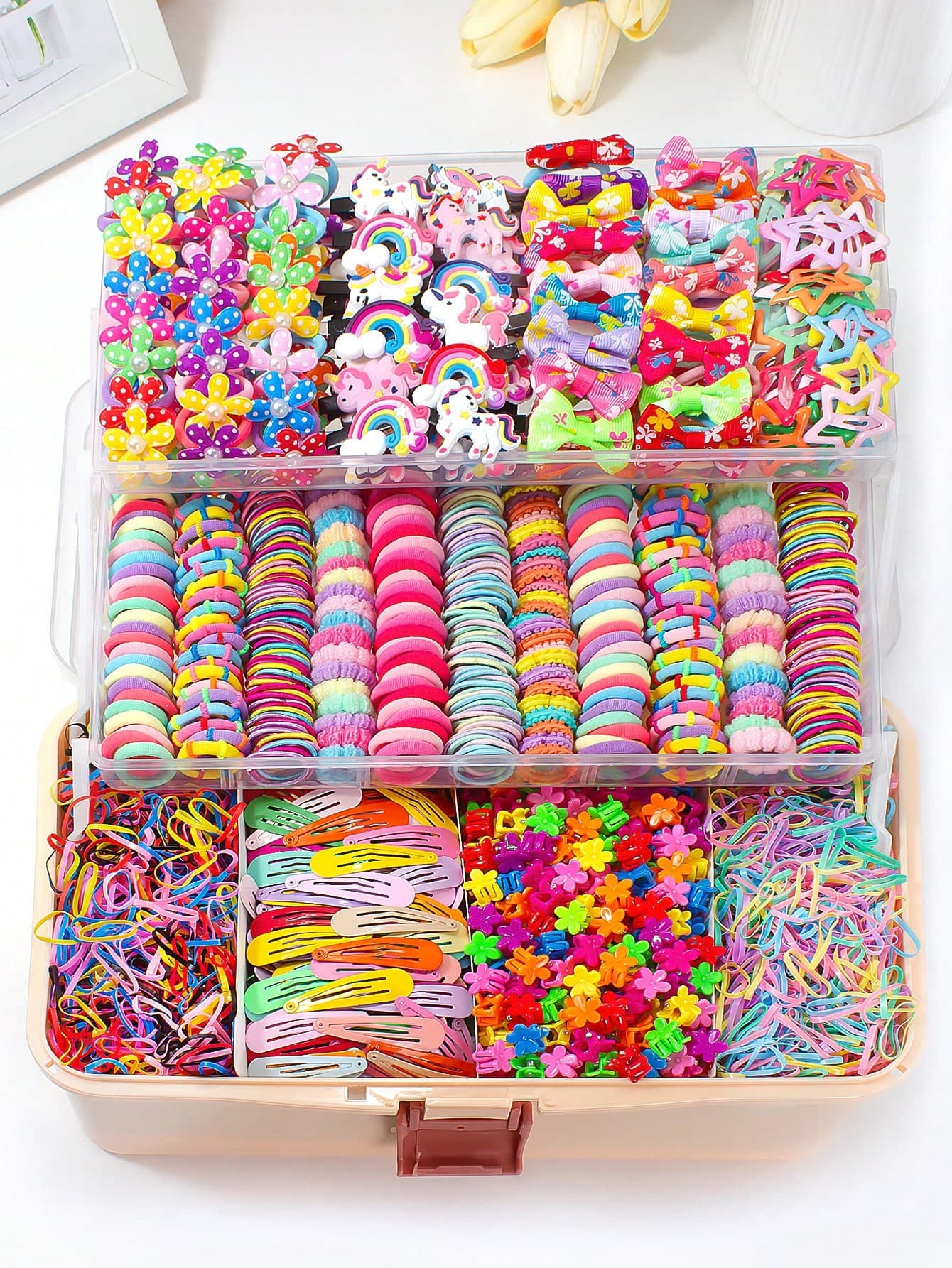 906pcs/Set Colorful Cute Hairclips, Unicorn Hairpins, And Mixed Hair Ties, Elastic Hair Accessories Set, Princess Hairstyle Props For Daily Use