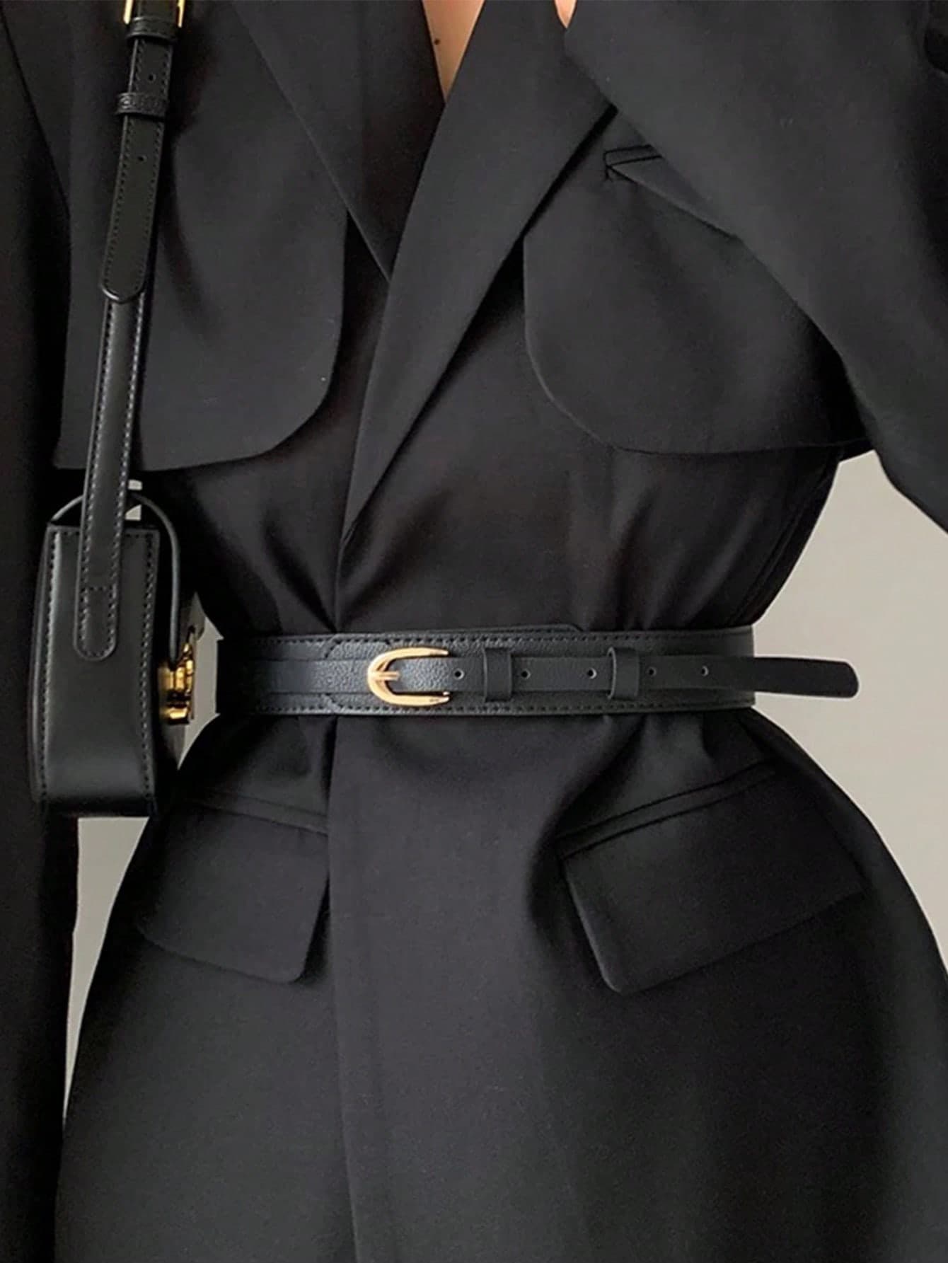 1pc Women's High-End Decorative Slim Waistband Belt, Suitable For Dresses, Blazer Jackets, Fashion Wide Waist Belt, Black Fall, Autumn, Halloween