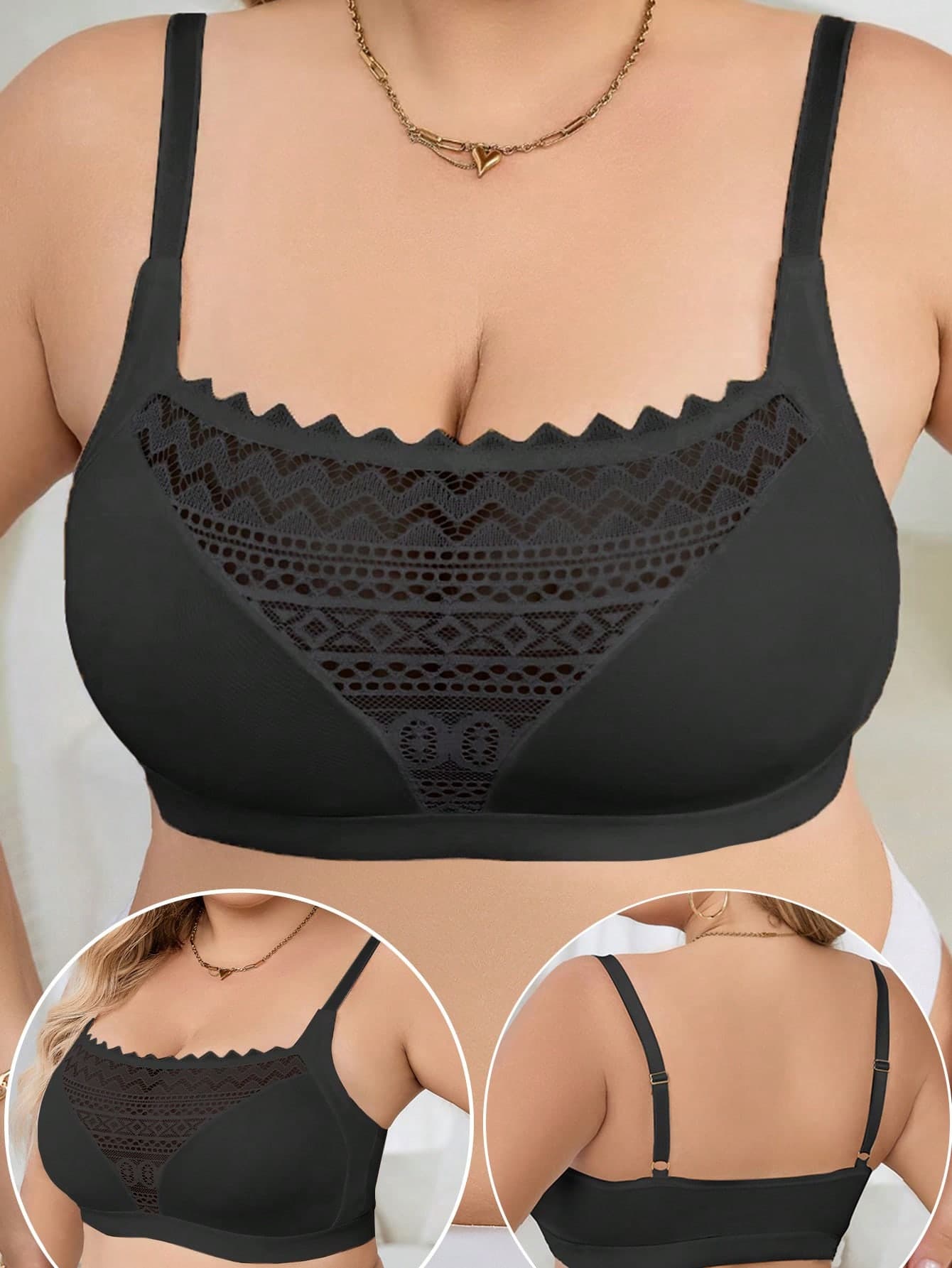 Wedisco Plus Size Women Lace Patchwork Wireless Bra, Comfortable Lingerie