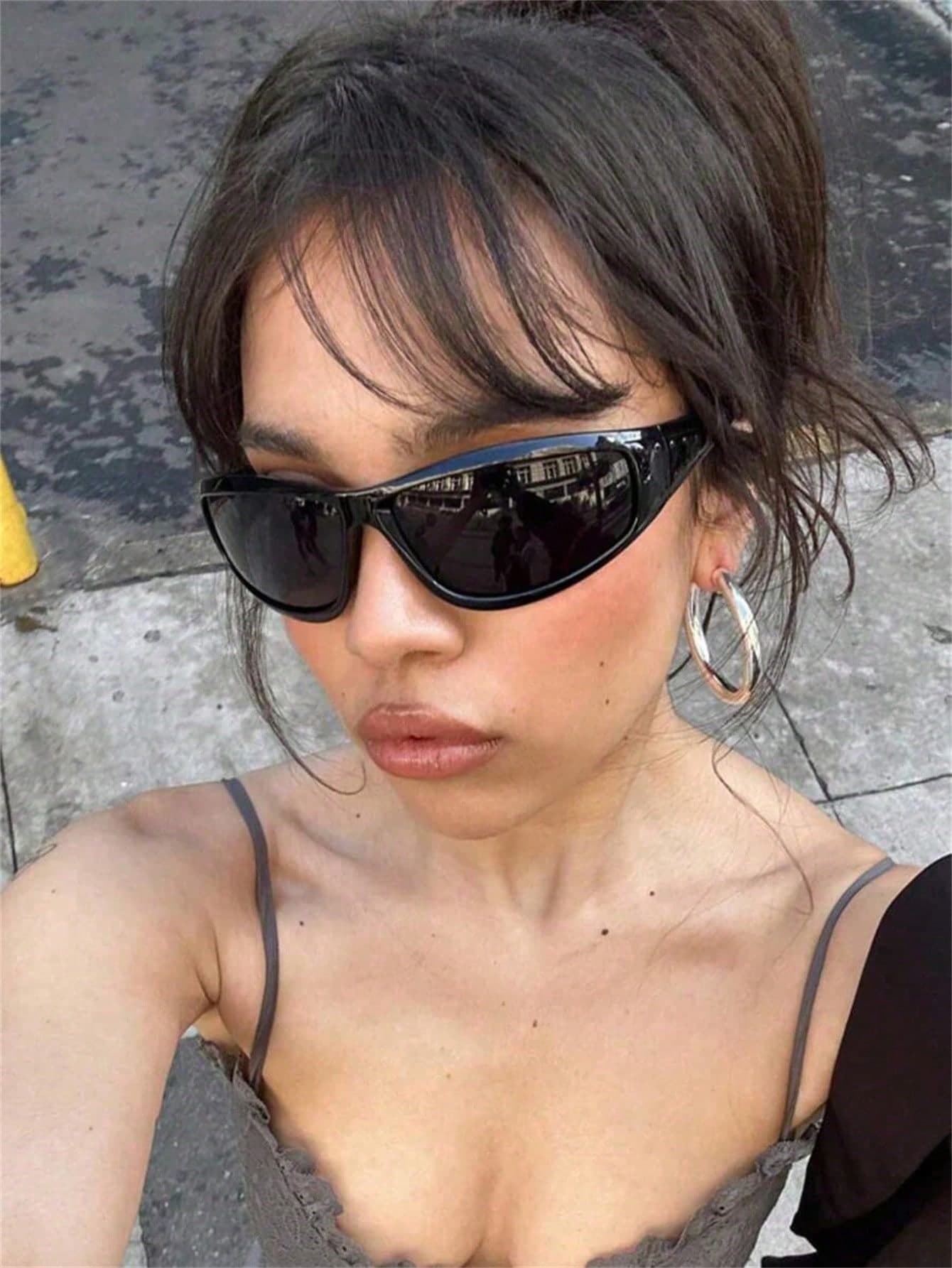 SHEIN ICON 1 Pair Unisex Y2K Style Black Wrap-Around Sunglasses, Suitable For Travel, Party, Beach, Festival, Sports, Vacation, Sun Protection, EDM Festival, Summer Accessories, Streetwear, Sports Style, Outdoor Activities, UV Protection, Golf, Hiking, Street Style, Holidays, Fishing, Driving, Vacation, Outdoor Activities Shade Going Out Outfit Outdoor Beach Seaside Vacation And Gift For Family And Friends