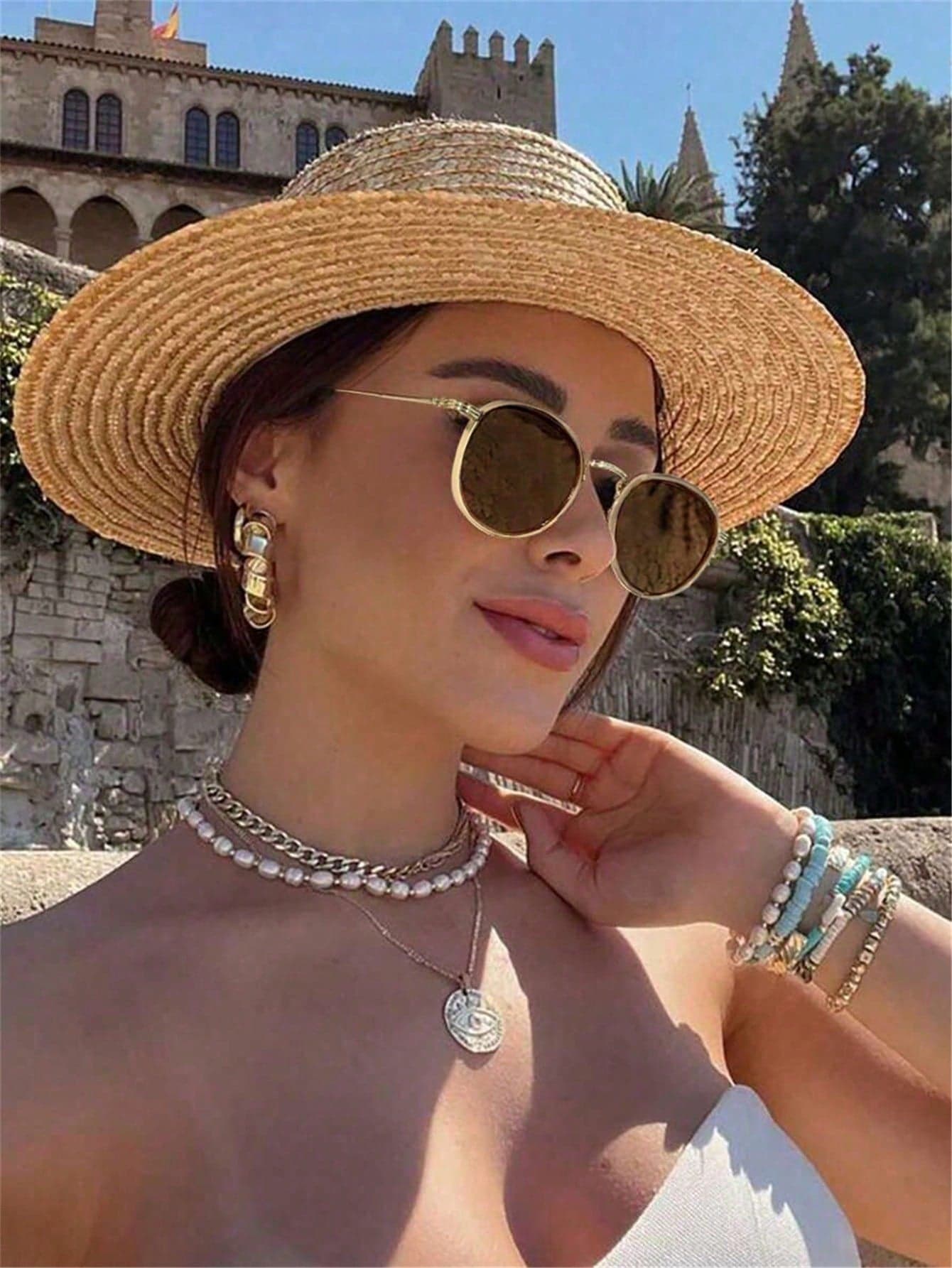 Unisex Retro Round Brown Sunglasses, Flattering Fashion Shades For Vacation And Outdoor Sports