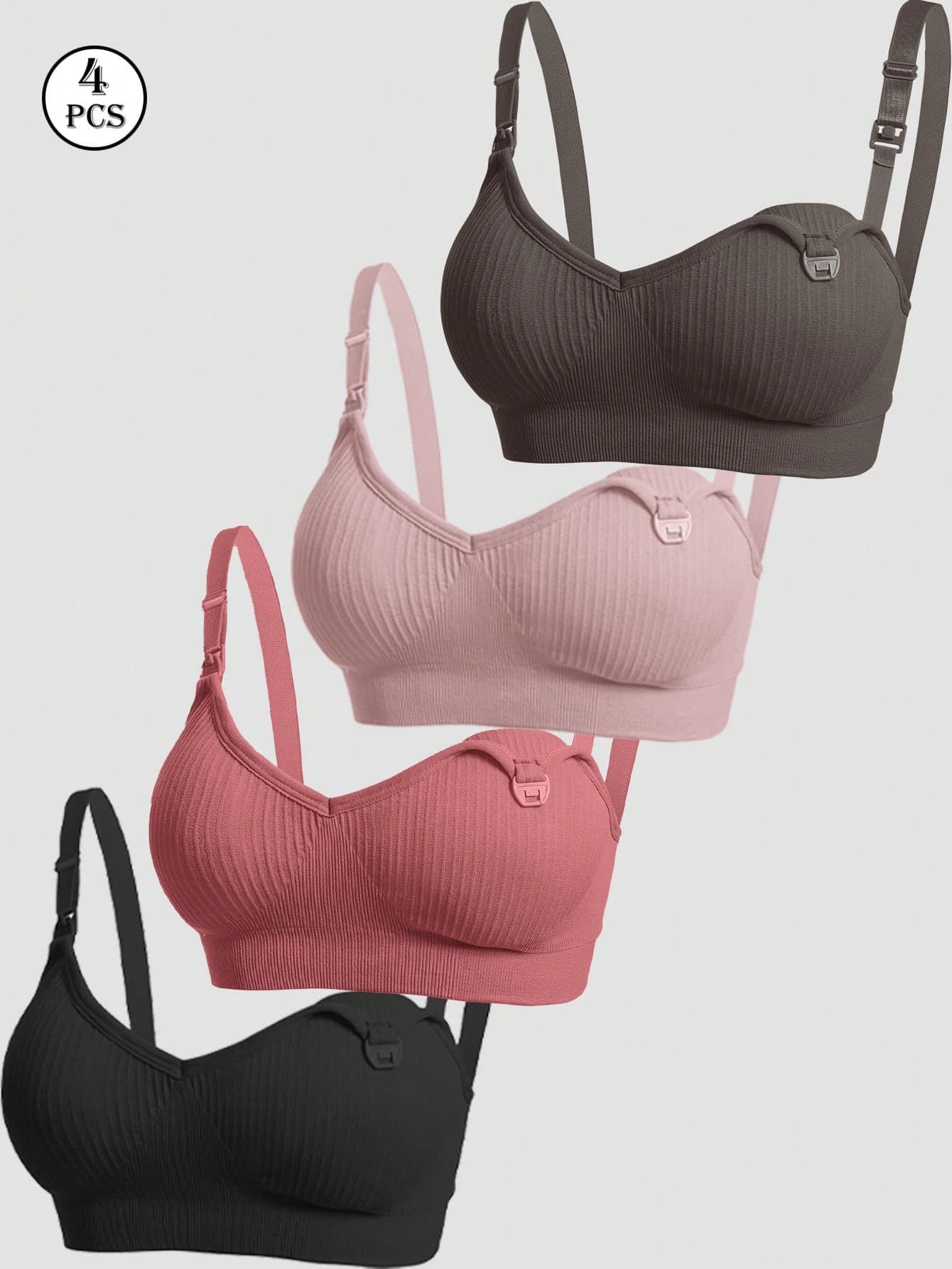 4pcs Maternity & Nursing Sexy Front Clip Bras, Comfortable Breastfeeding Lingerie